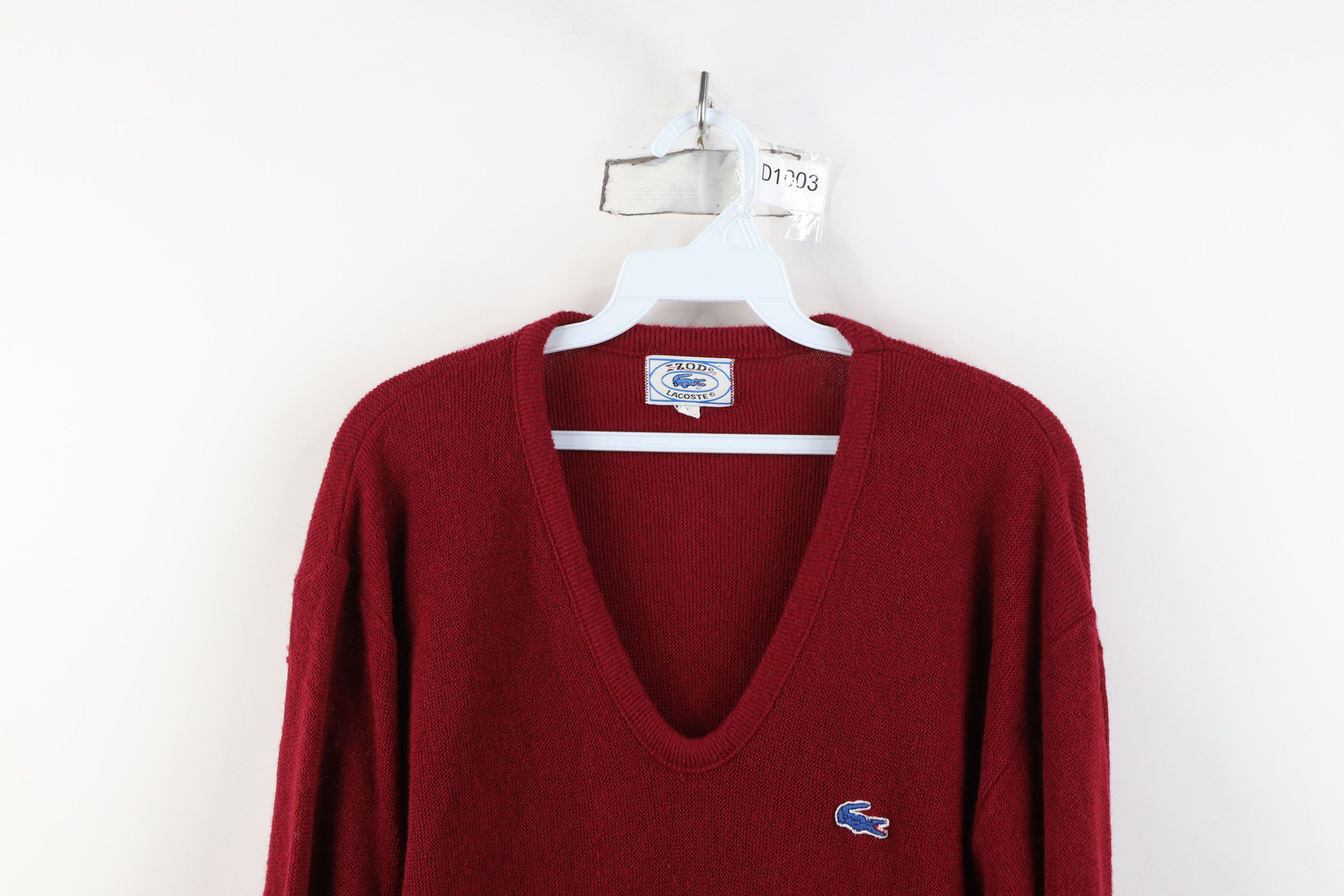 Lacoste Vintage 70s 80s Izod Lacoste Logo V-Neck Sweater Red USA Size US L / EU 52-54 / 3 - 2 Thumbnail