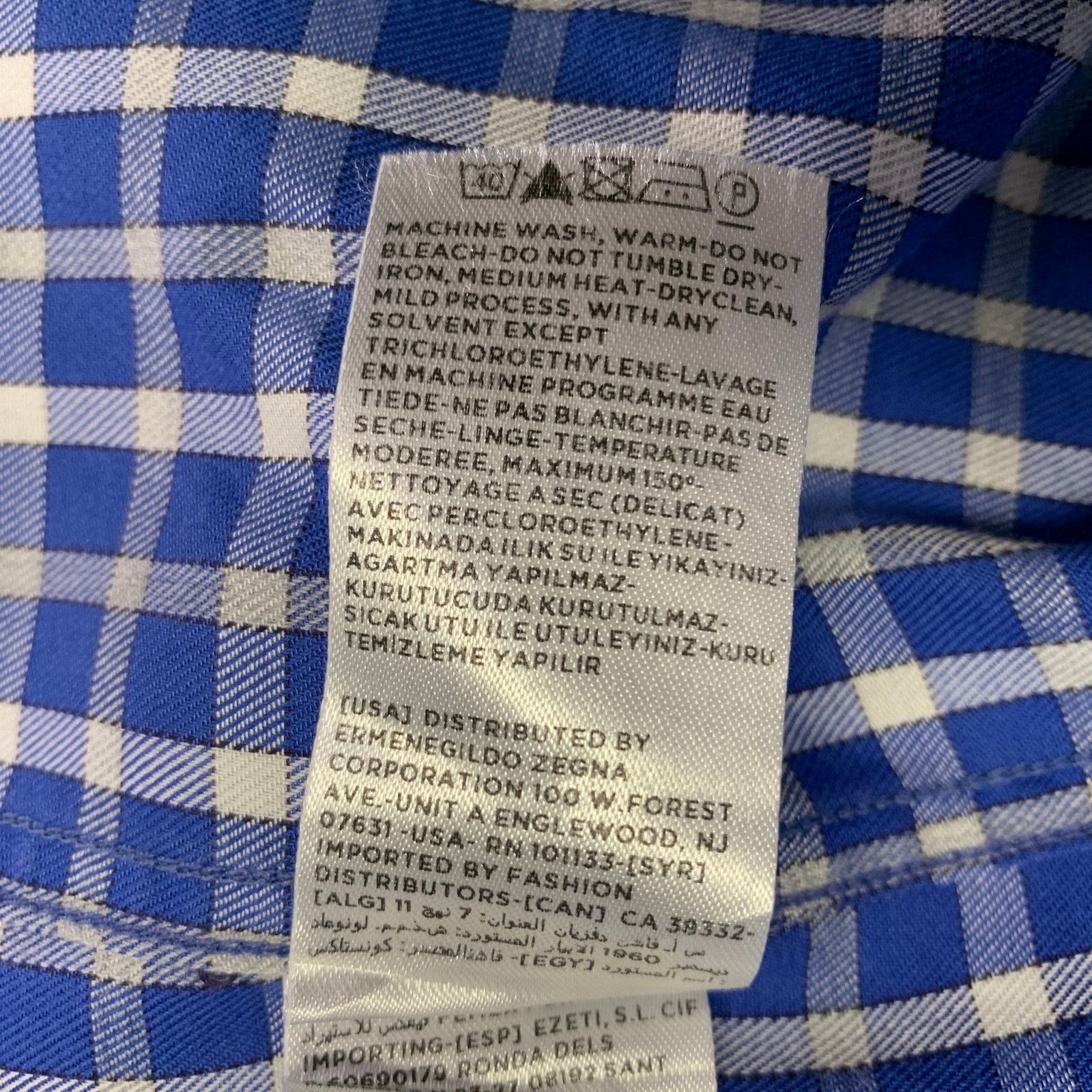 Ermenegildo Zegna ERMENEGILDO ZEGNA Blue White Checkered Cotton Long Sleeve Size US L / EU 52-54 / 3 - 7 Thumbnail
