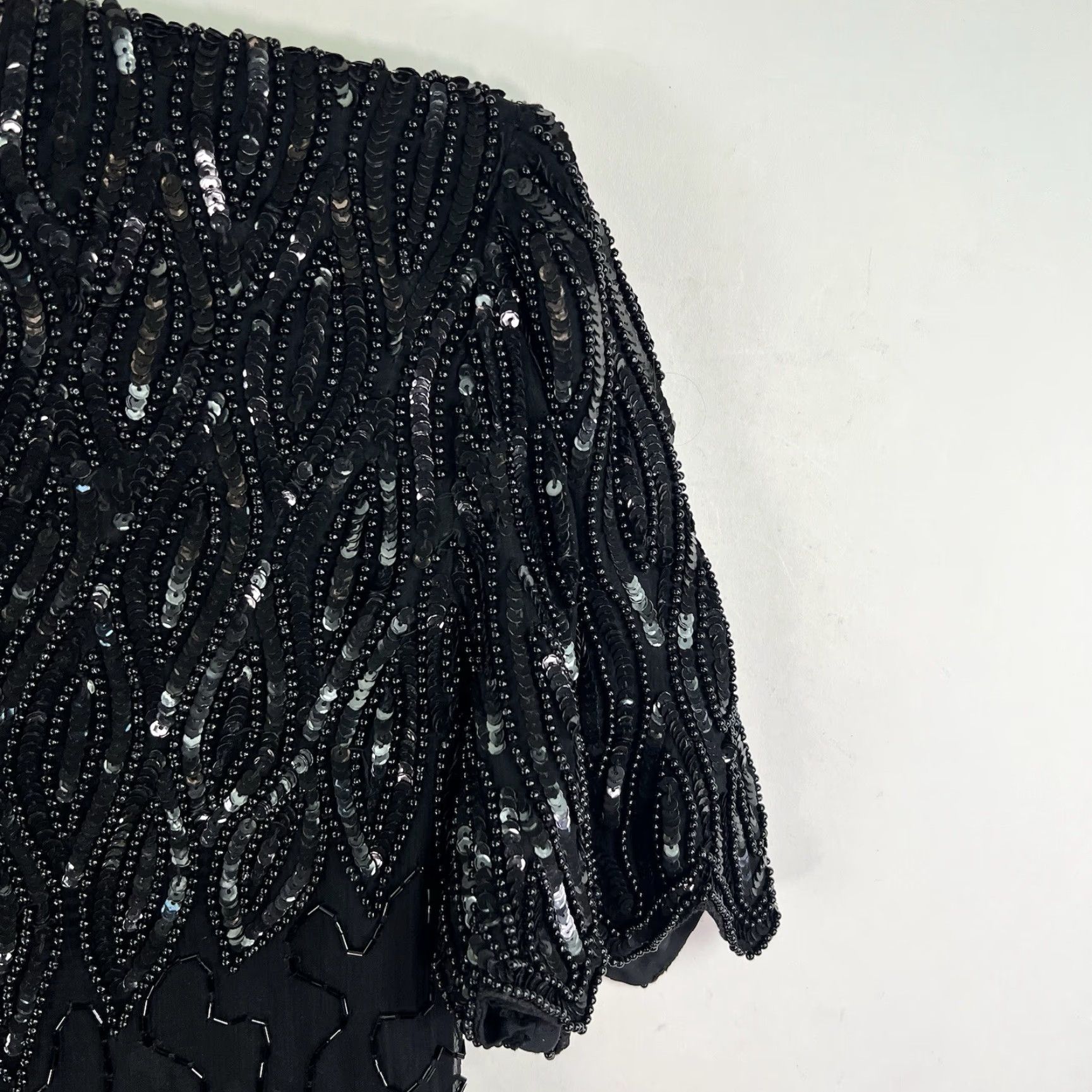 Vintage VINTAGE Brilliante by J.A. Silk Sequin Beaded Evening Dress Womens Large Black 90s Party Cocktail Chiffon Size L / US 10 / IT 46 - 2 Thumbnail