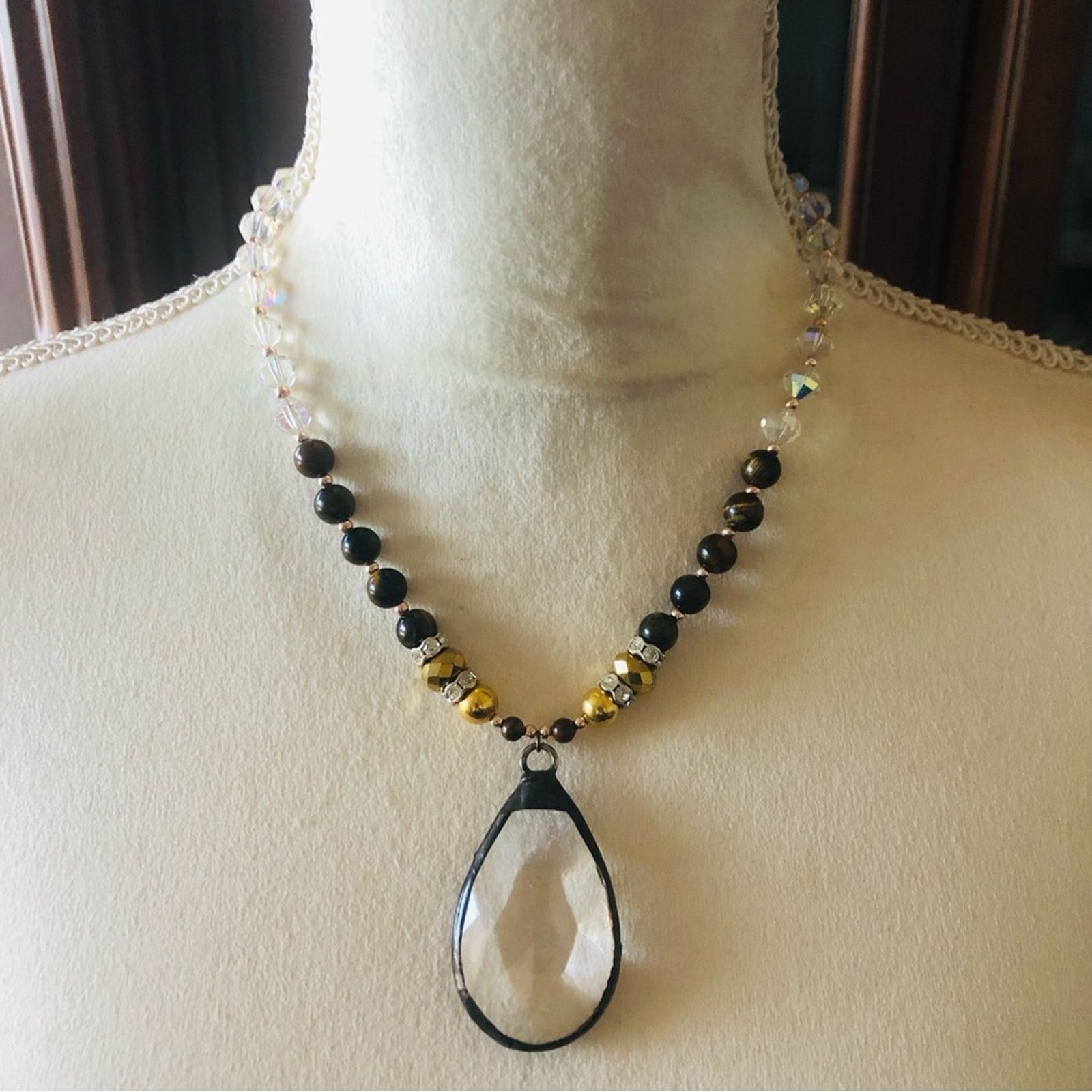 Handmade Handcrafted solder glass stone tiger eye quartz necklace Size ONE SIZE - 2 Thumbnail