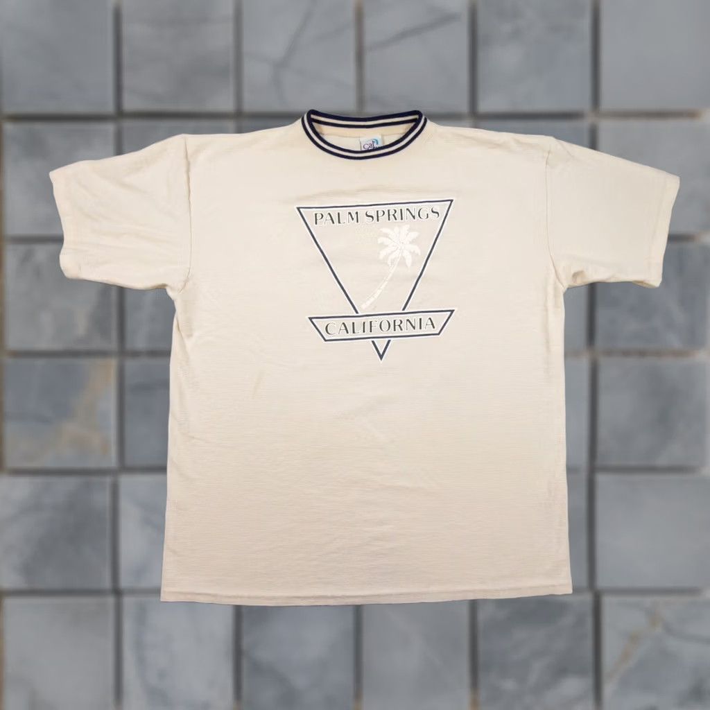 Vintage VINTAGE Cal Cru Shirt Mens XLarge Beige Crewneck 90s Single Stitch Tee Palm Springs USA Size US XL / EU 56 / 4 - 1 Thumbnail