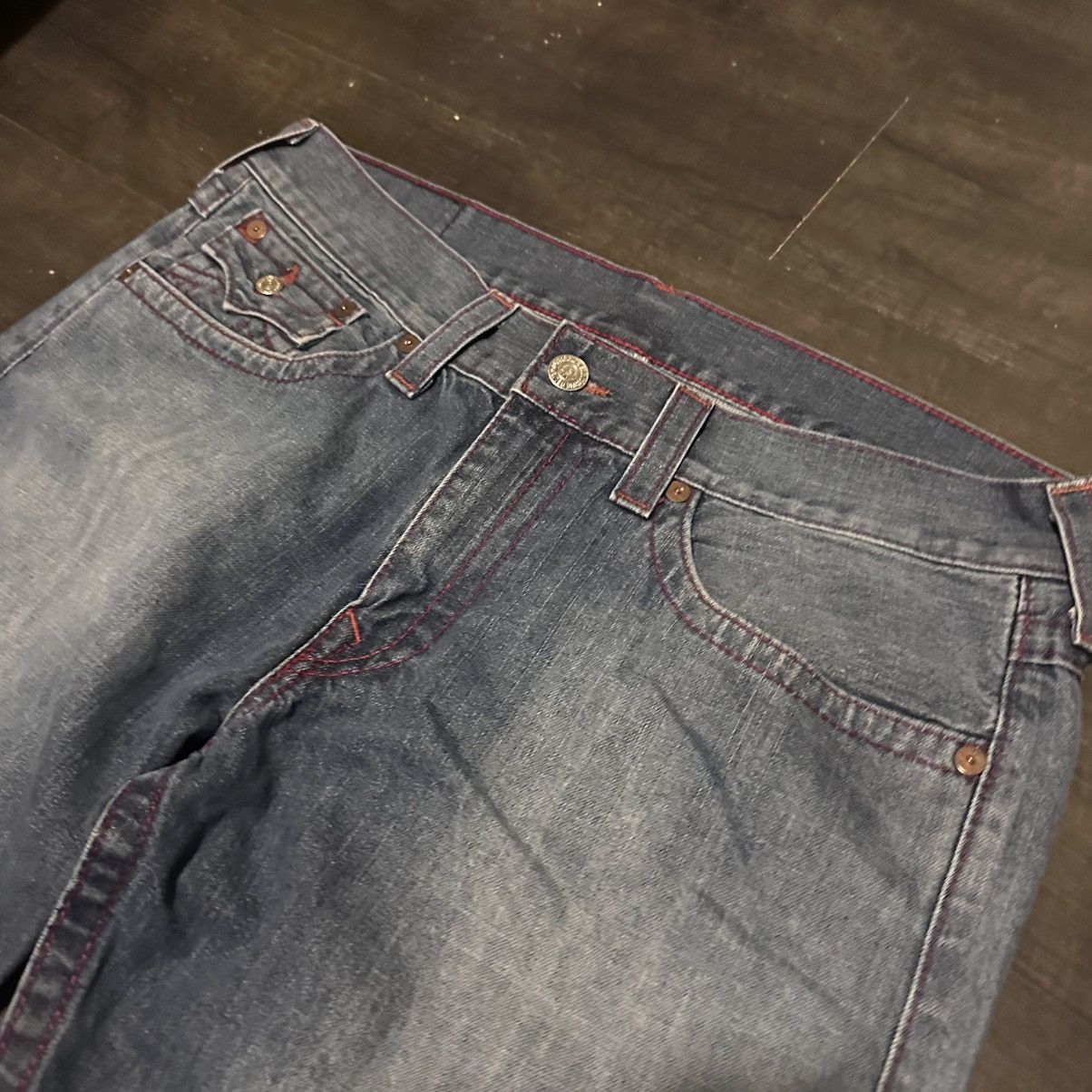 True Religion Vintage True Religion Straight Blue Jeans 36x32 Red Stitch Size US 36 / EU 52 - 6 Thumbnail