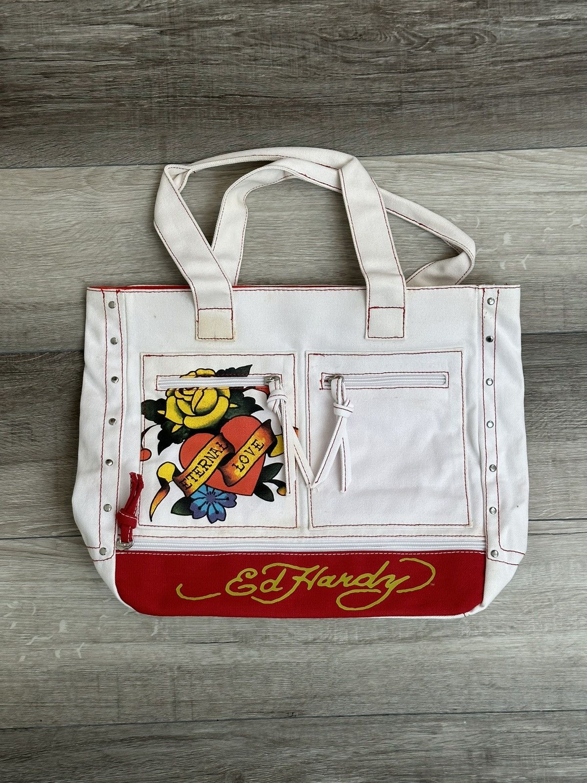 Ed Hardy Vintage Ed Hardy " Eteneral Love " Rose Skull White Tote Size ONE SIZE - 1 Thumbnail
