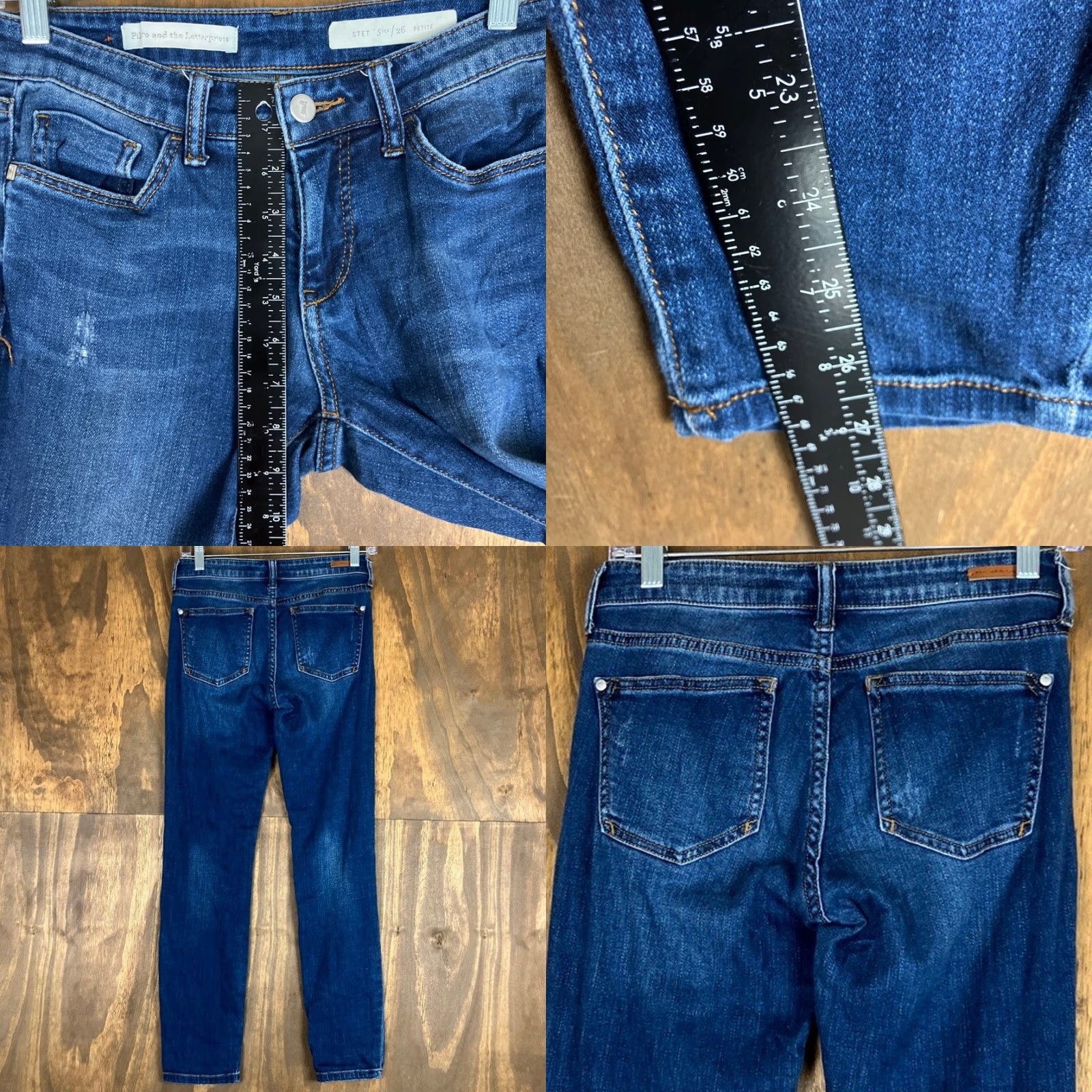 Vintage Pilcro Womens Jeans Blue Denim Stet Low Rise Skinny Petite Stretch 26P Jeans Womens Petite Stretch Denim Blue 26P Size 26" / US 2 / IT 38 - 8 Thumbnail