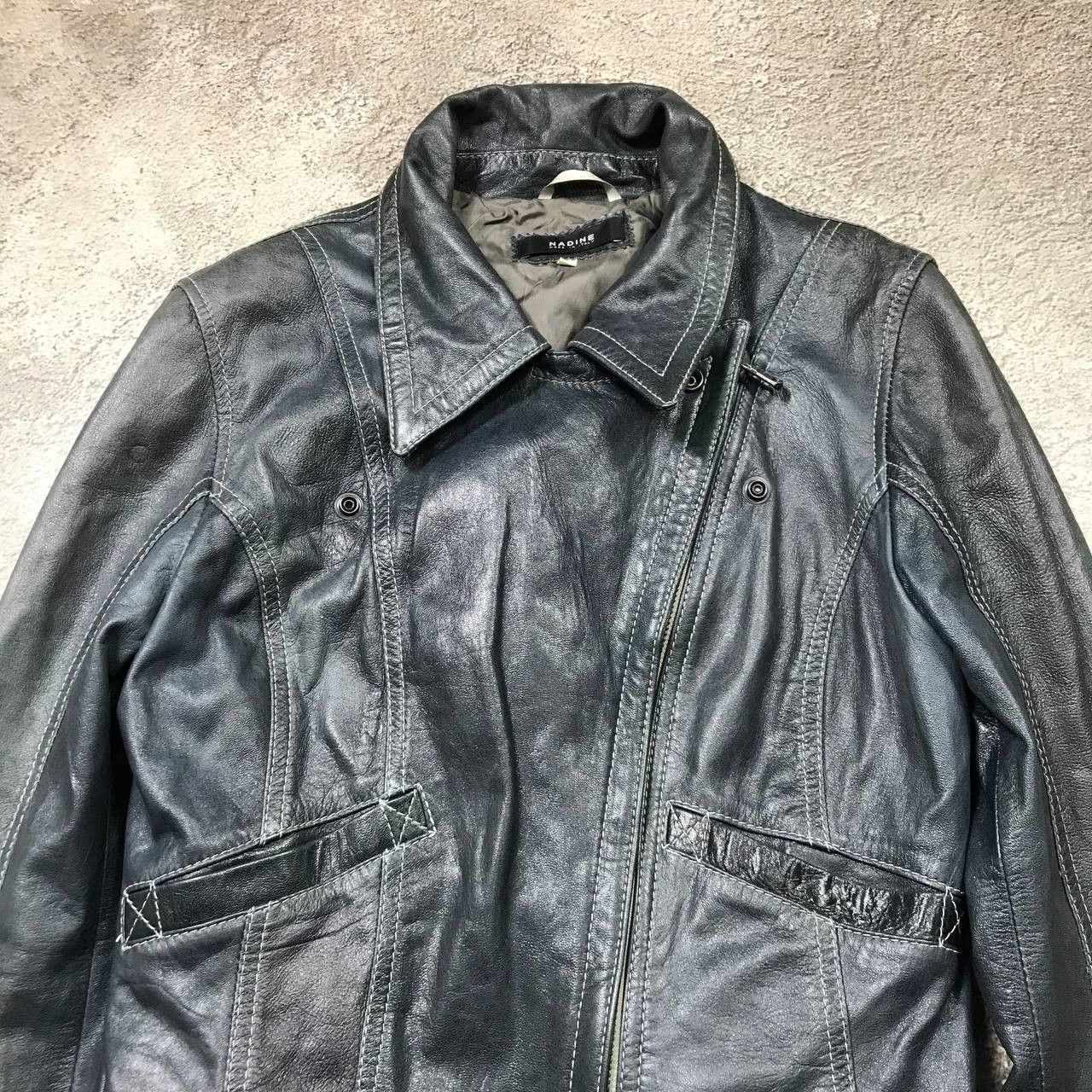 Vintage Vintage 90s Faded Black Leather Jacket Streetwear Graphic M Size M / US 6-8 / IT 42-44 - 3 Thumbnail