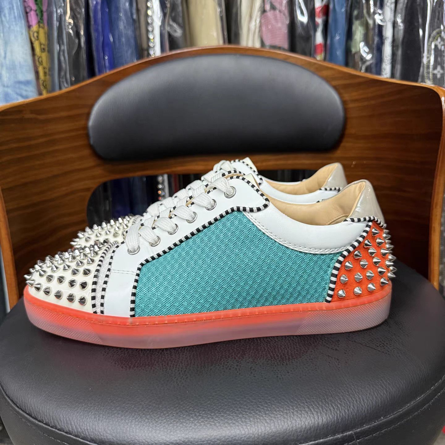 Christian Louboutin Christian Louboutin Colorblock Studded Red-Sole Sneakers K15 Size US 7.5 / EU 40-41 - 6 Thumbnail