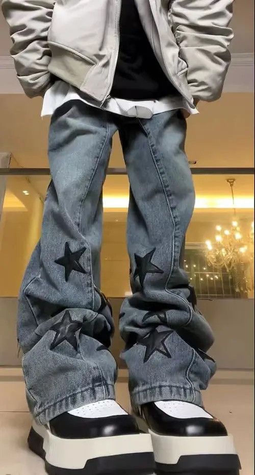 VIBE Retro hip-hop five-pointed star patch design wide-leg jeans Size US 34 / EU 50 - 5 Thumbnail