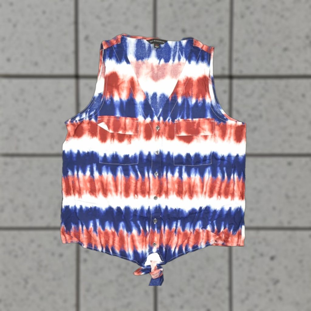 Vintage Rock & Republic Women's Blouse Tie Dye Sleeveless V-Neck Button Front Red White Blue M Size M / US 6-8 / IT 42-44 - 1 Thumbnail