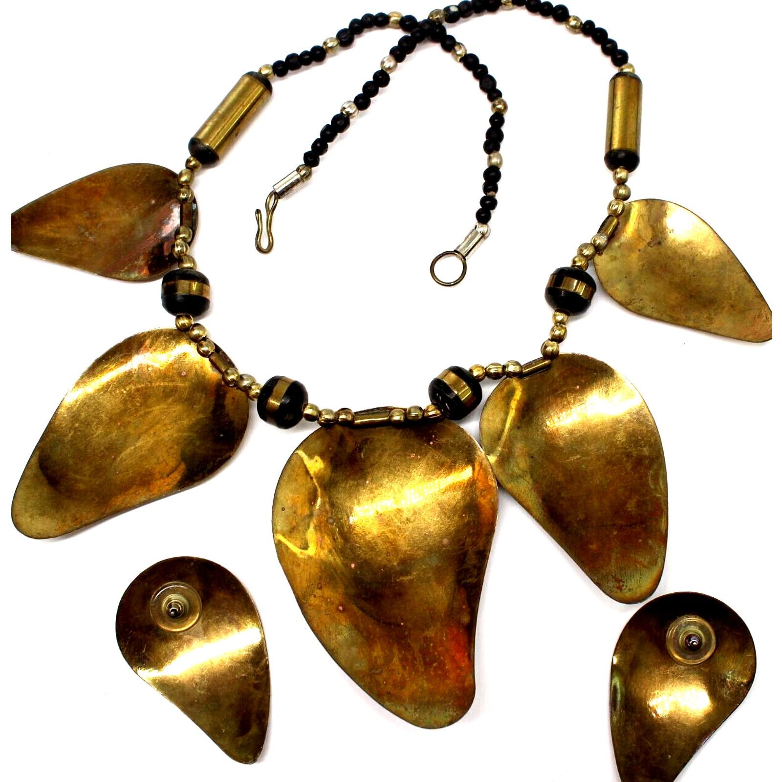 Other 1990s Big Tribal Earring Necklace Set • Hammered • Tri-Color Size ONE SIZE - 2 Thumbnail