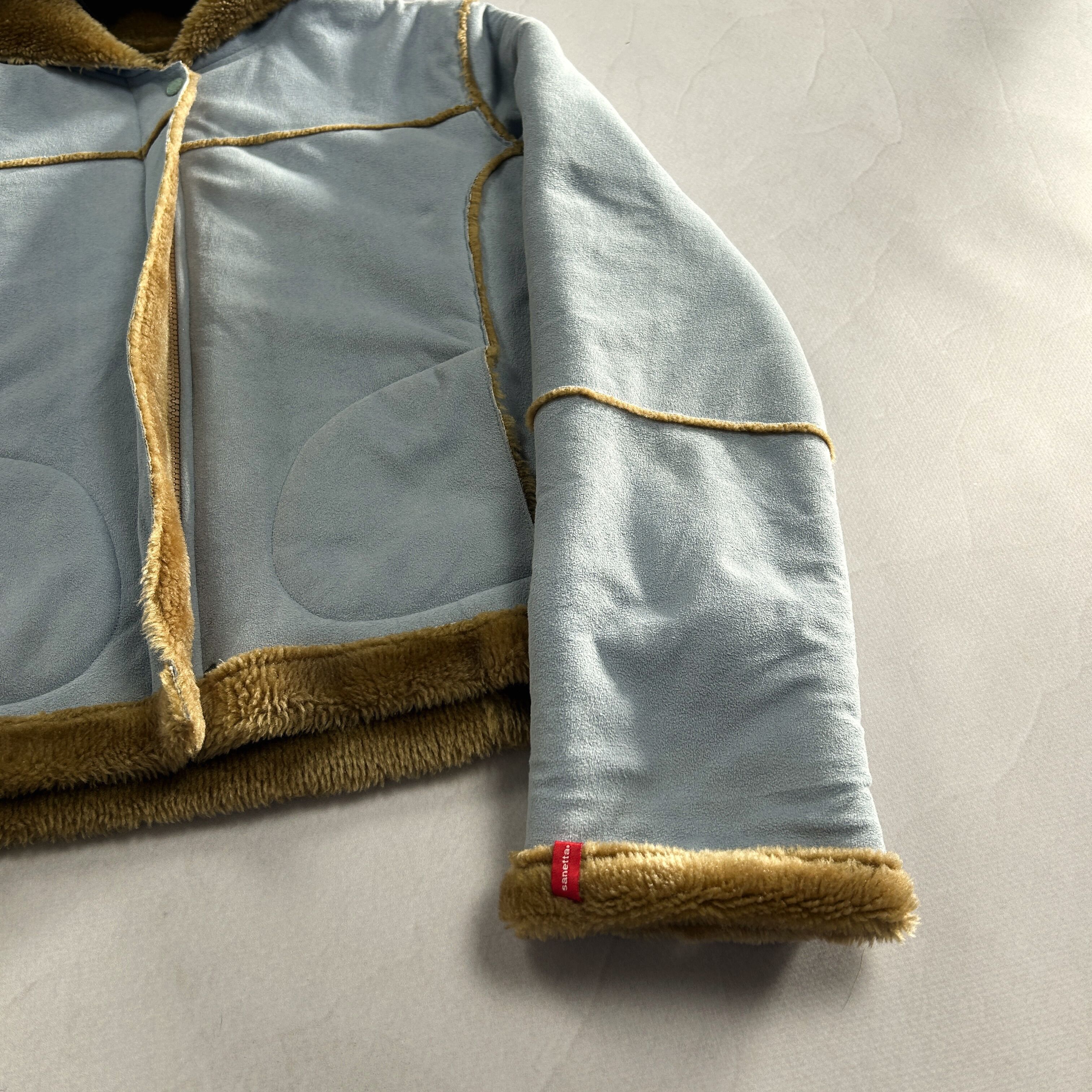Yohji Yamamoto Cropped Shearling Jacket Blue Fur Lined Y2K Coquette Core Size US S / EU 44-46 / 1 - 4 Thumbnail