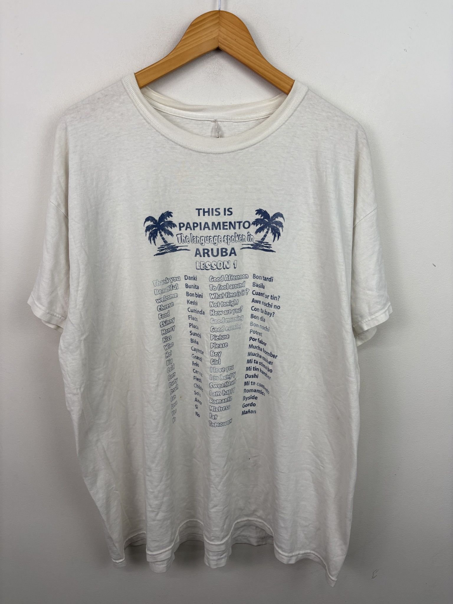 Vintage Vintage 1990's Papiamento Aruba Lesson Tee Shirt Size US XXL / EU 58 / 5 - 1 Thumbnail