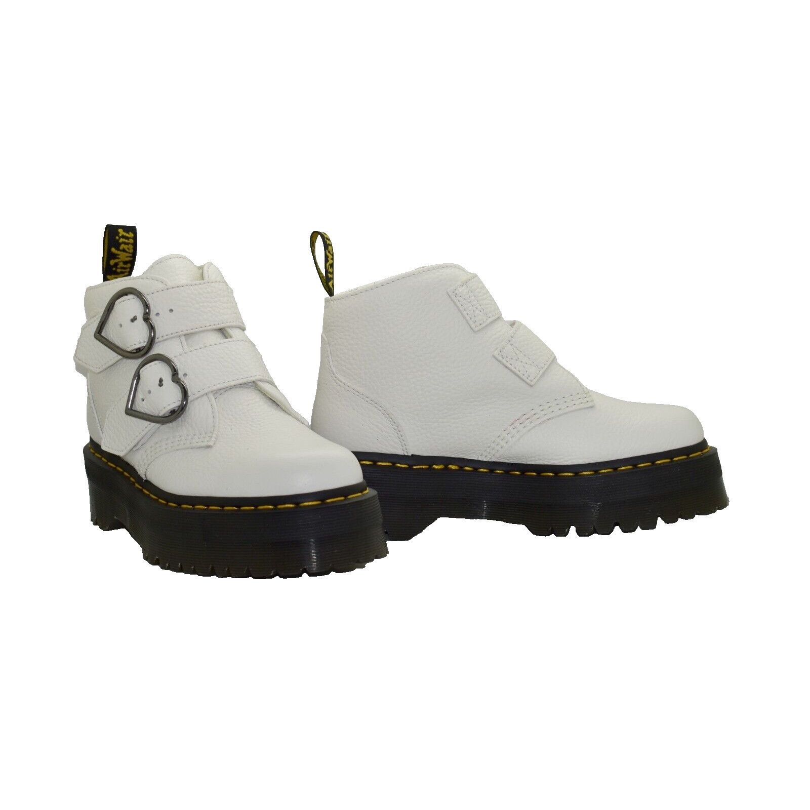 Martens White Women's Devon Heart Buckle Platform Booties NEW