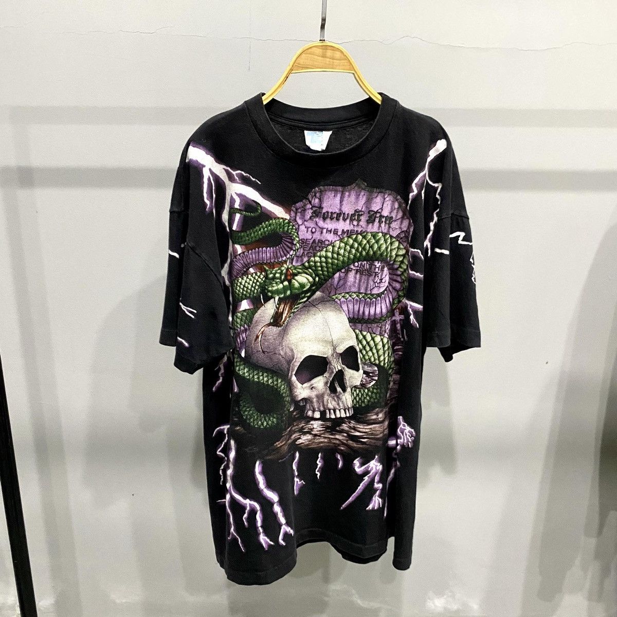 image of Thunder Sports x Vintage 1990S Skull Thunder Full-Printed T-Shirt in Black, Men's (Size XL)