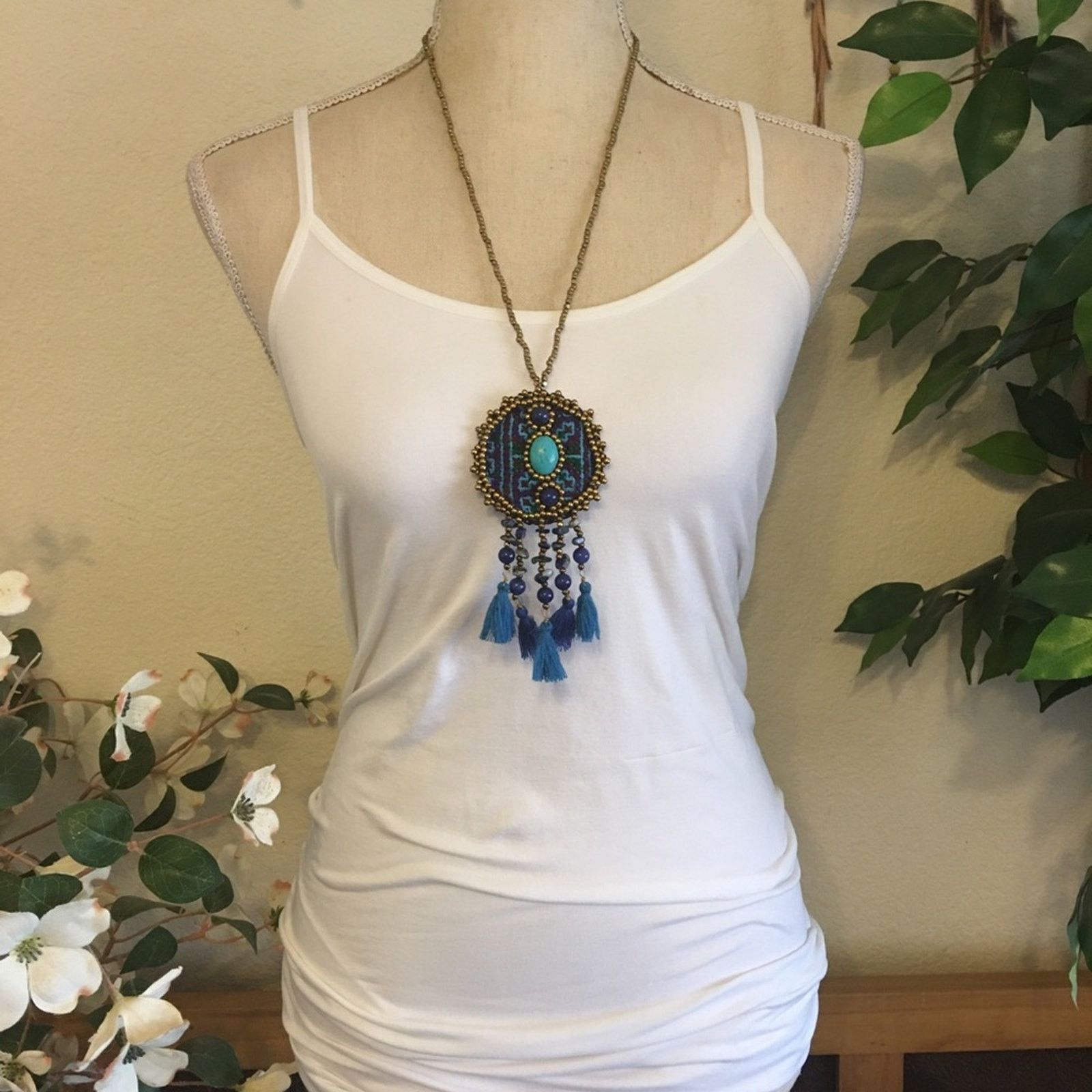 Jewelry Handcrafted beaded medallion tassel necklace Size ONE SIZE - 3 Thumbnail