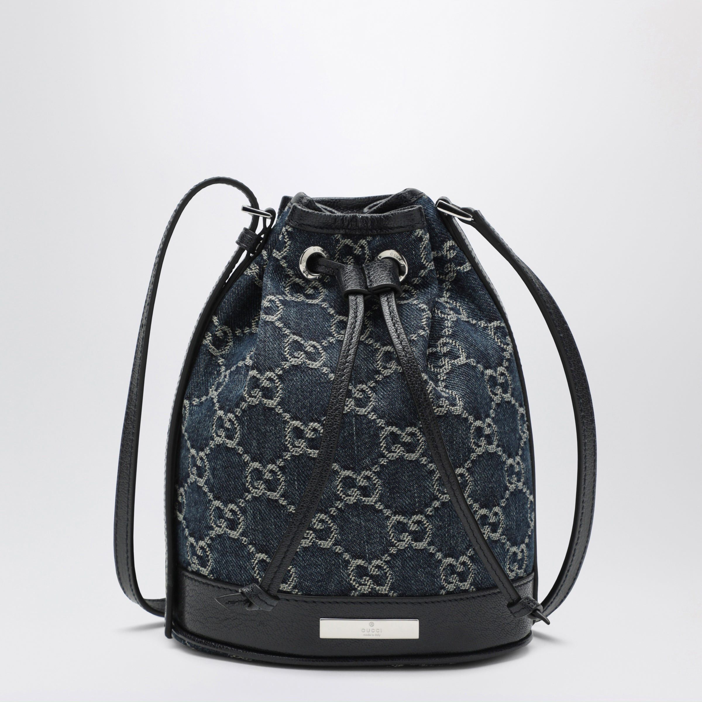 Gucci Gucci Mini Bucket Bag With Plaque In Gg Delave Denim, Blue Size ONE SIZE - 1 Thumbnail