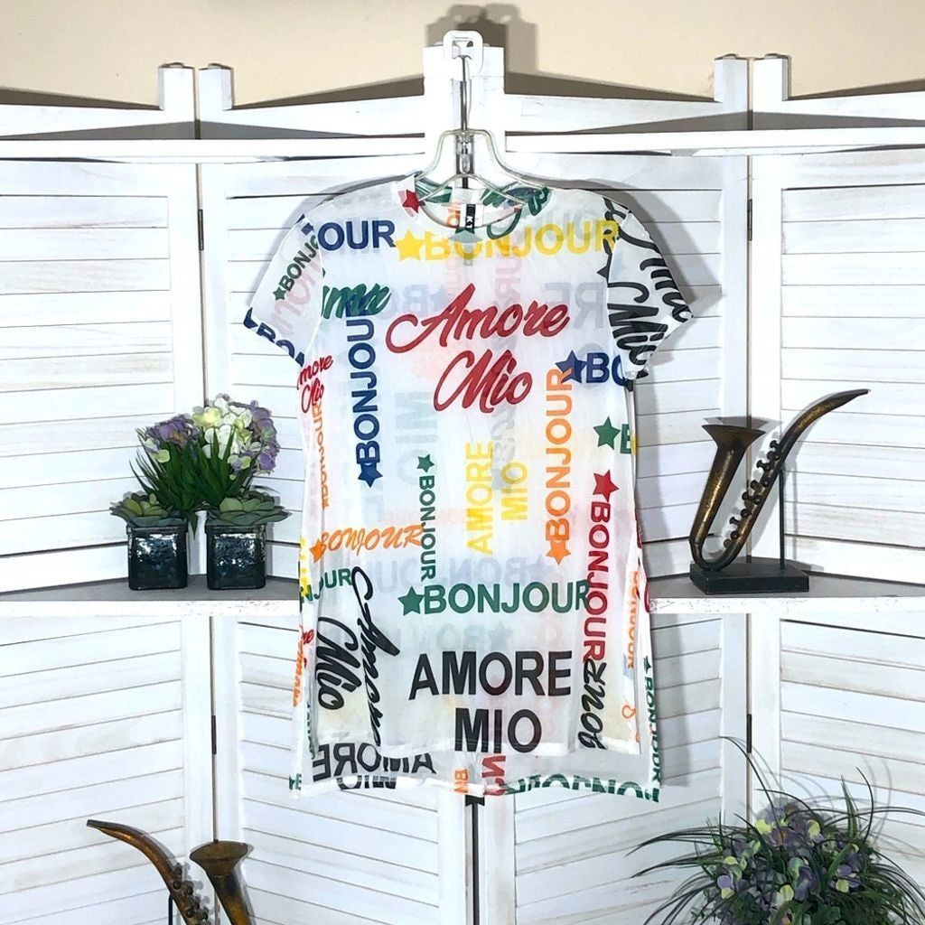 Other semi sheer Avant Garde white multicolor News print top sz S Size S / US 4 / IT 40 - 1 Thumbnail