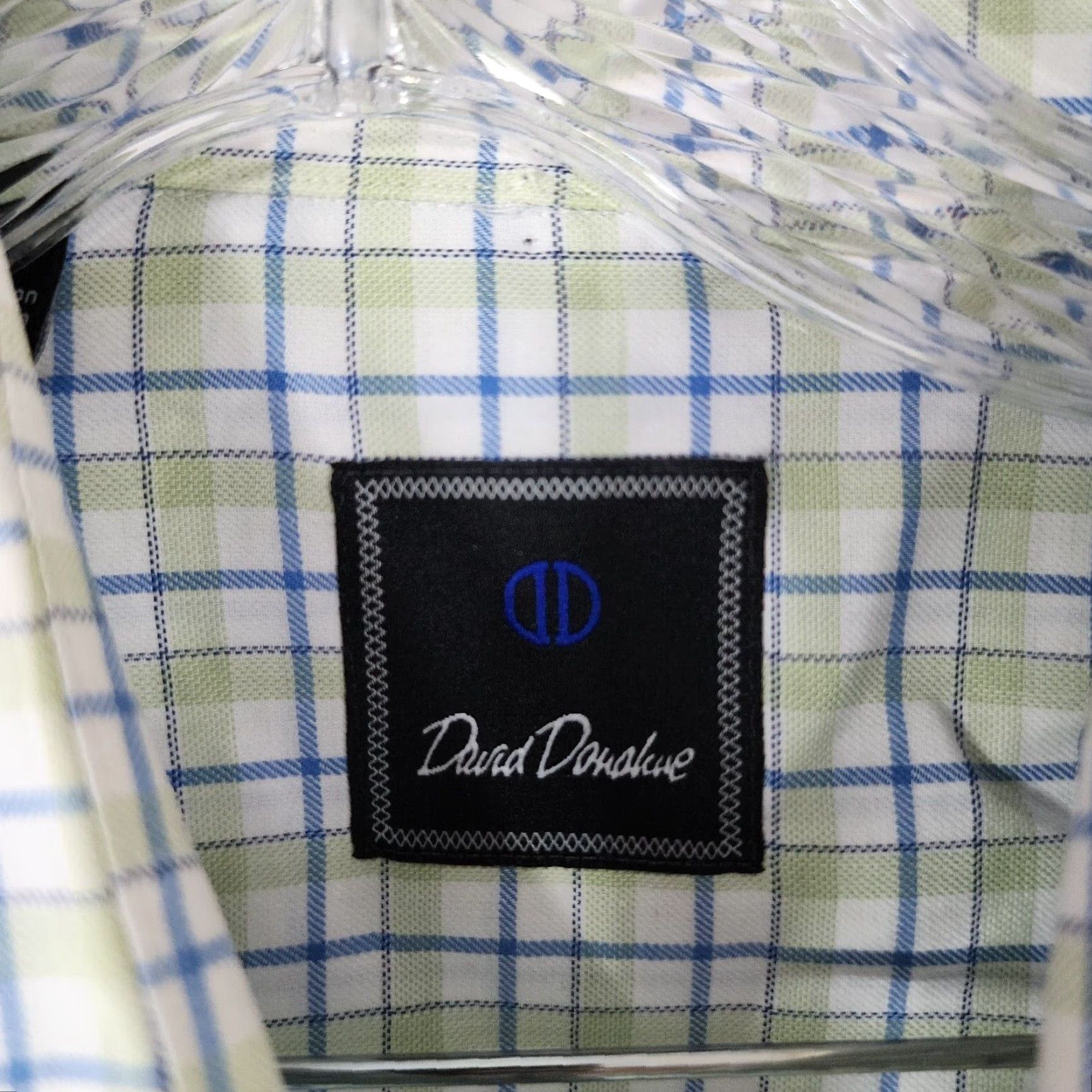 David Donahue VINTAGE David Donahue Mens Dress Shirt Long Sleeve Regular Size 17.5 Green Cotton Plaid Size 46R - 4 Thumbnail