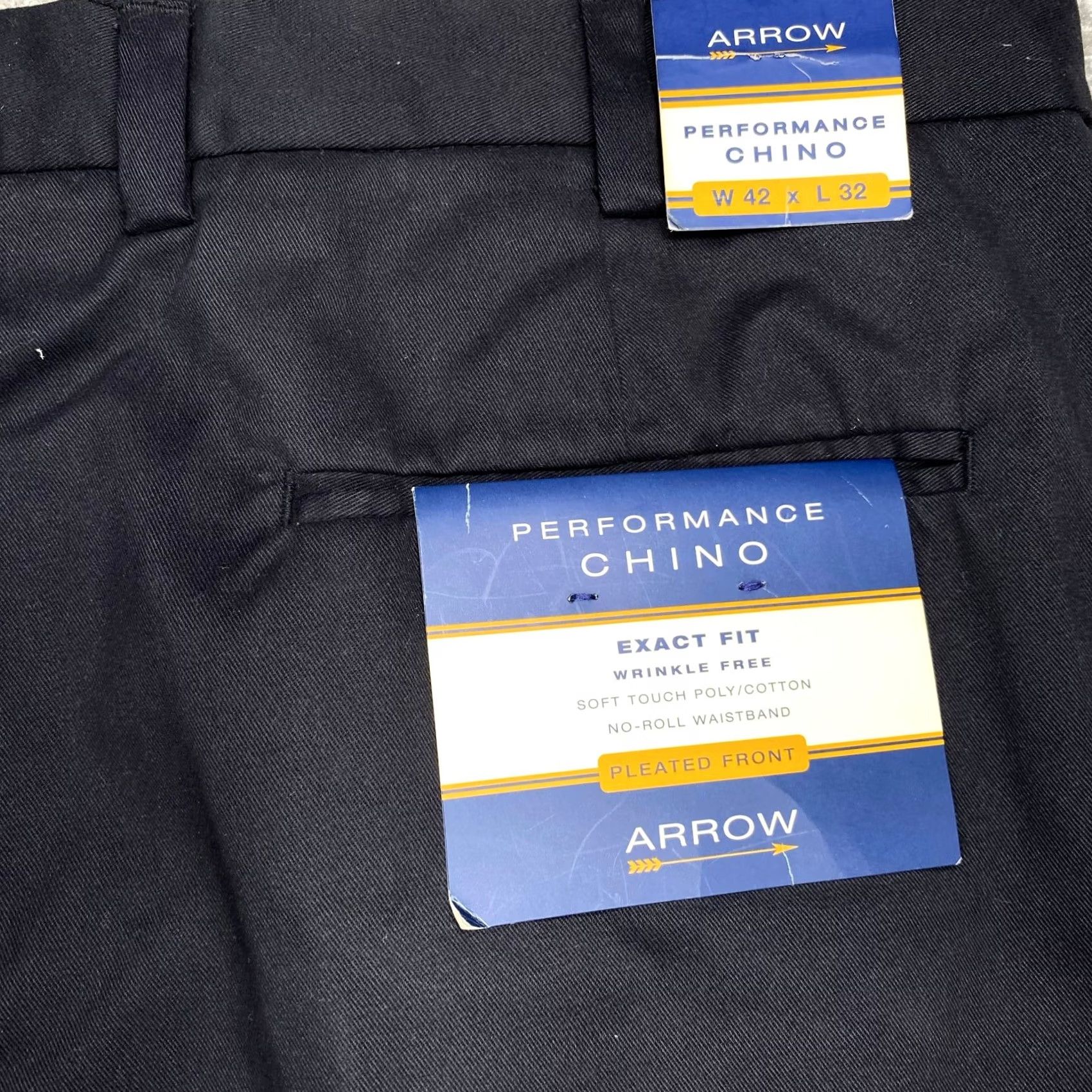 Arrow Arrow Pants Performance Chino Men 42x27 Blue Wrinkle Resistant Pleated Straight Rise Mid-Blue 42 Mens Pants Size US 42 / EU 58 - 4 Thumbnail
