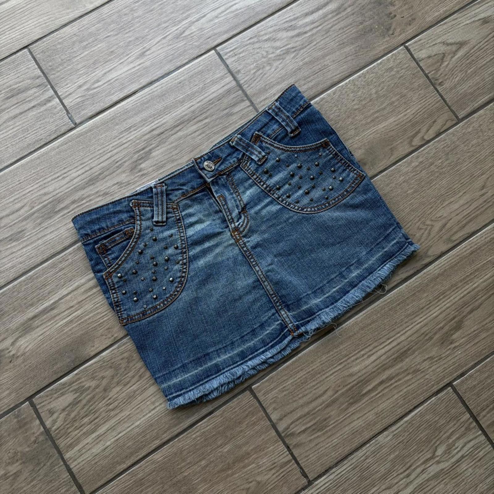 Other Y2K Grey Angel Grunge Embellished Mini Denim Skirt Size 30" / US 8 / IT 44 - 2 Thumbnail