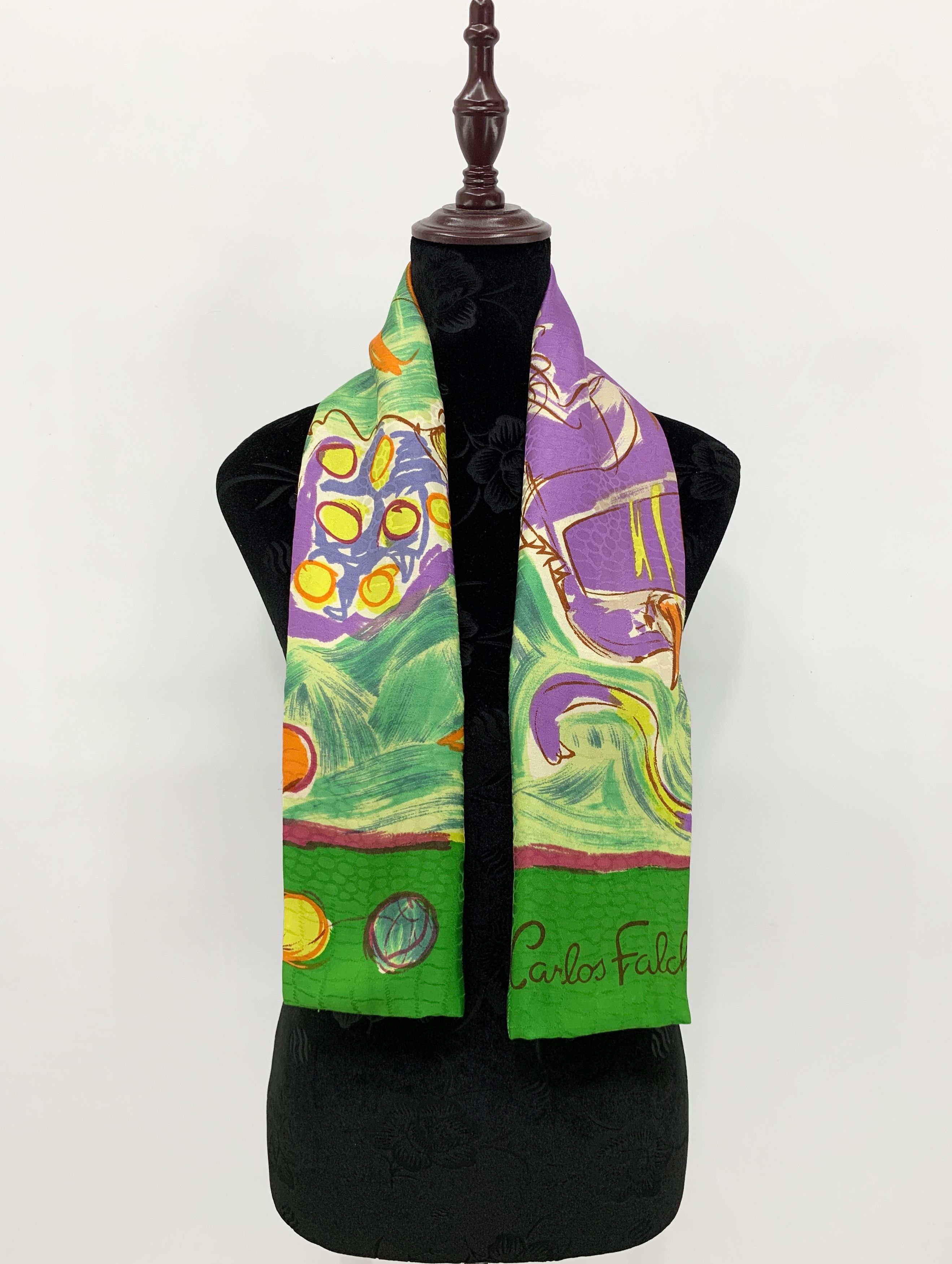 image of Vintage Carlos Falchi Silk Scarf Neckwear Shawl - Sca728 in Green, Women's