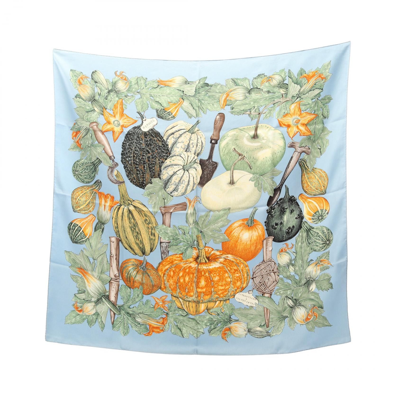 Hermes Hermes Hermes Carre90 CITROUILLES ET COLOQUINTES Silk Scarf Textile Scarf DUTY FREE for USA Size ONE SIZE - 1 Thumbnail