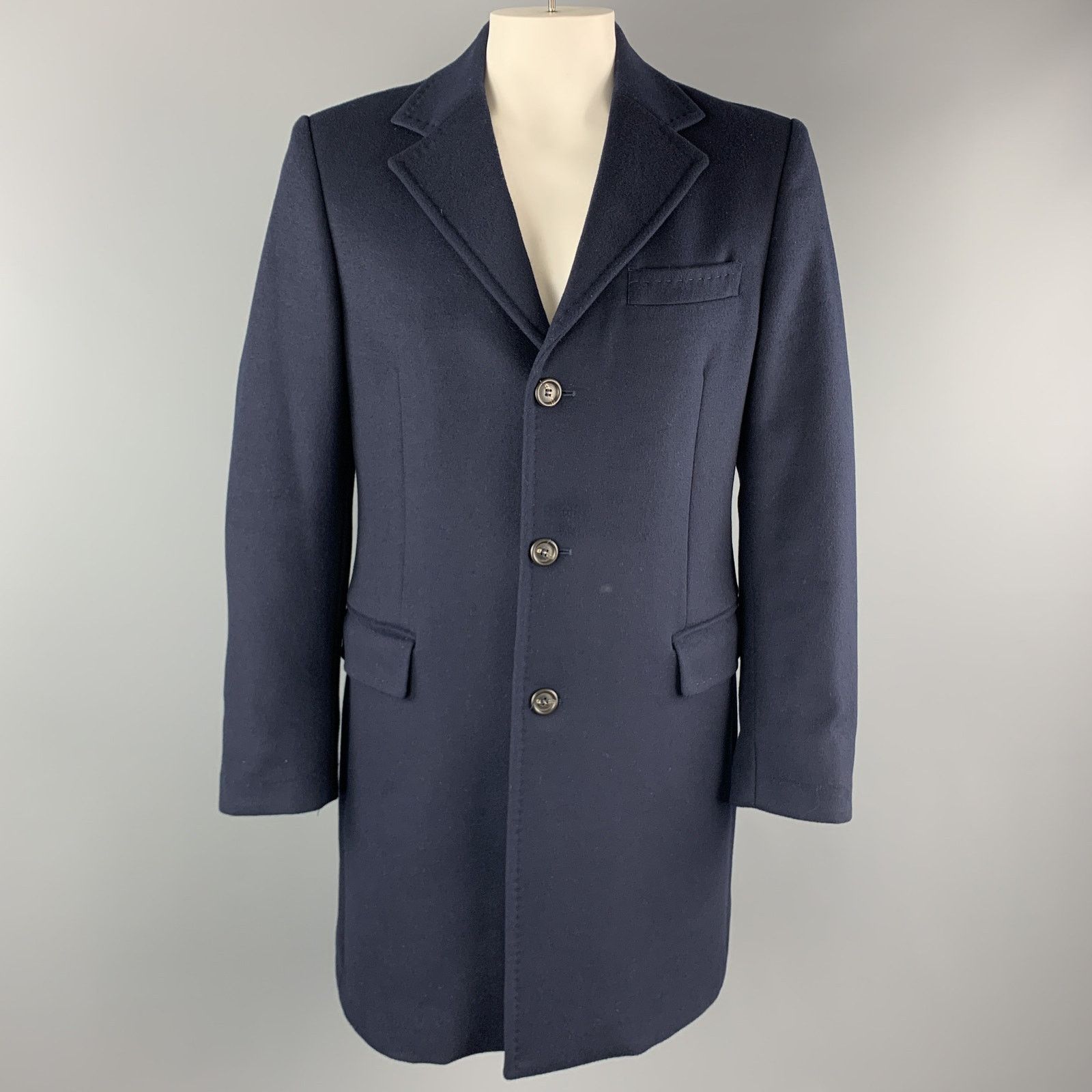 Benetton BENETTON Size L Navy Wool Blend Notch Lapel Long Coat Size US L / EU 52-54 / 3 - 1 Thumbnail