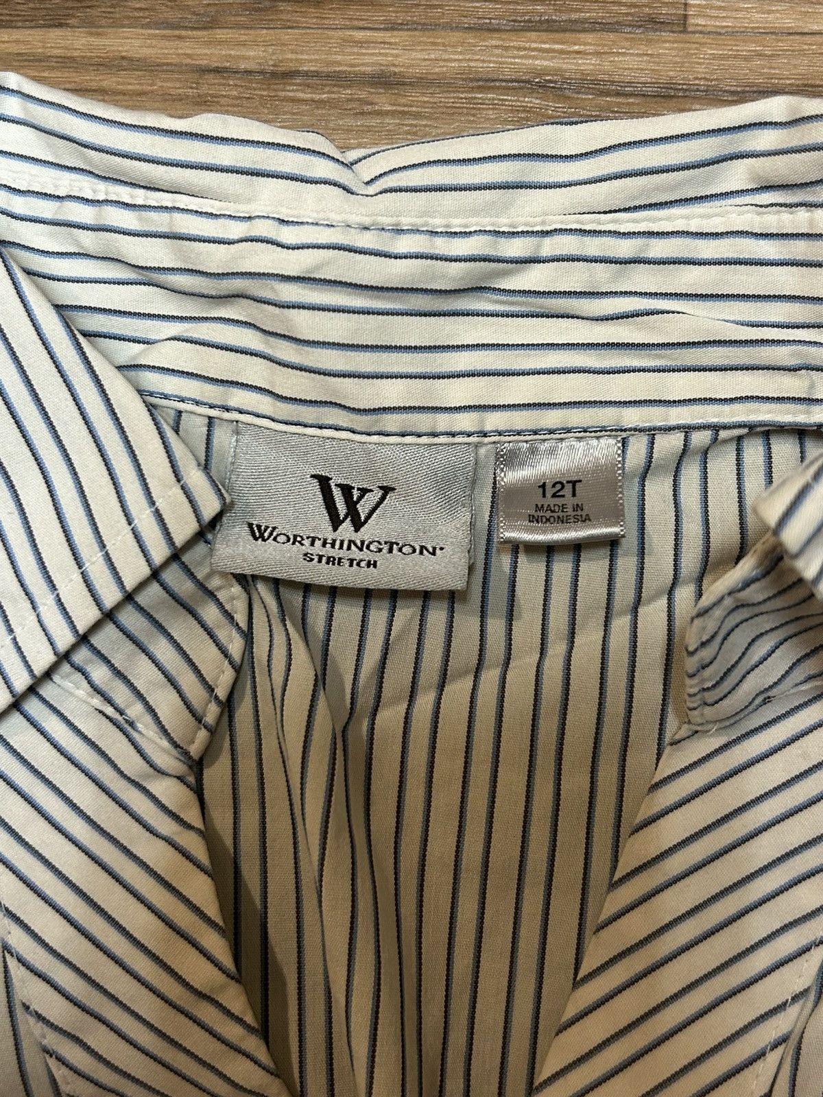 Worthington Worthington white and blue striped button up shirt Size 12 T Size XS / US 0-2 / IT 36-38 - 3 Thumbnail