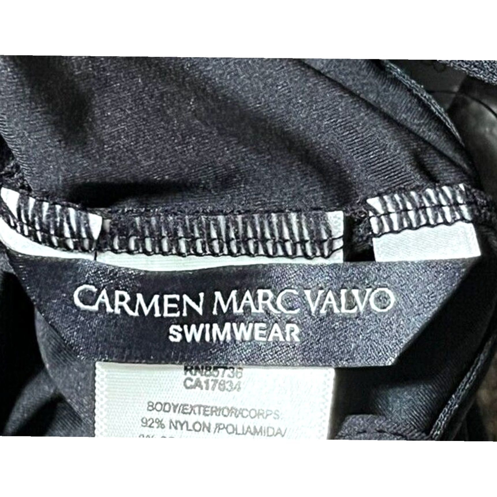 Vintage Carmen Marc Valvo Tankini Top S Black Nylon Spandex Built-In Bra Draped Glam Resort Chic Rhinestones Designer Womens Size S / US 4 / IT 40 - 6 Thumbnail