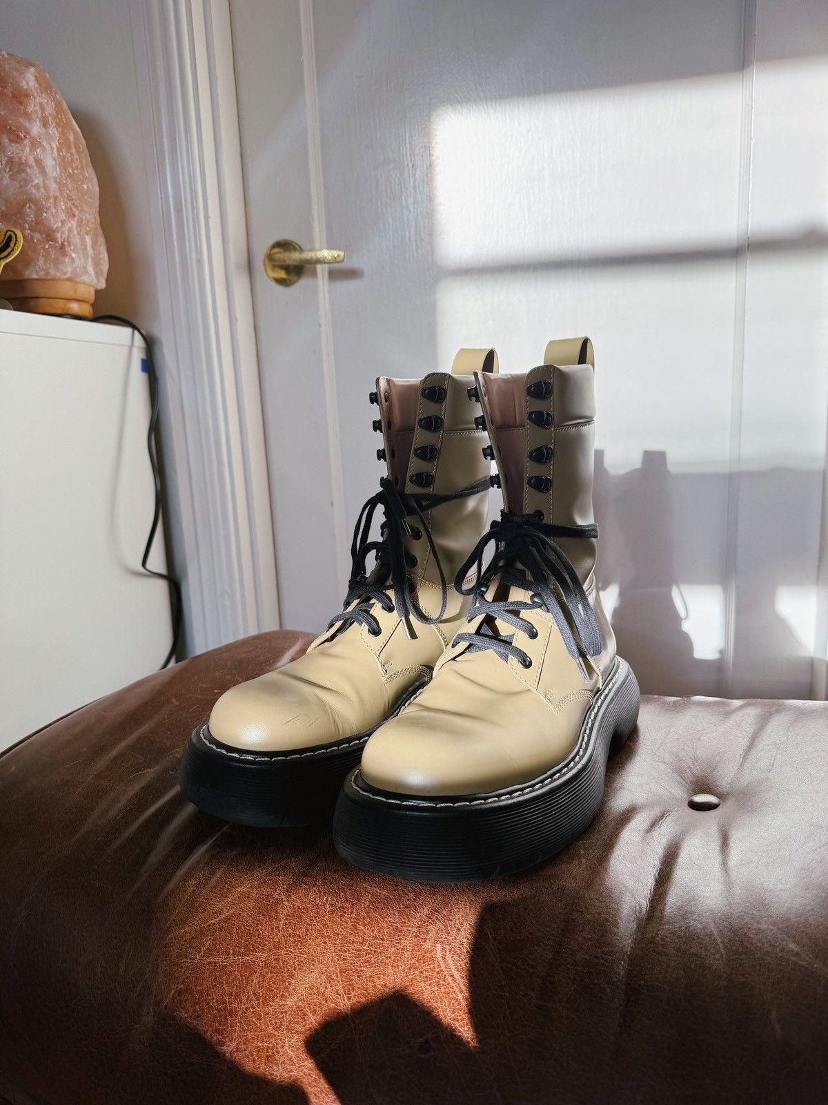 image of Bottega Veneta Bounce Combat Boots in Yellow, Women's (Size 10)