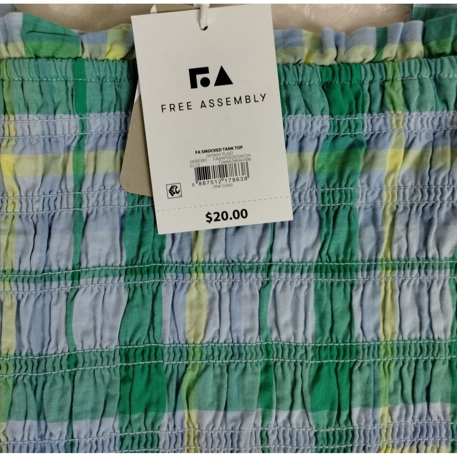Other Free Assembly Womens XXL Smocked Tank Top Skyway Green Plaid Size XXL / US 16-18 / IT 52-54 - 2 Thumbnail