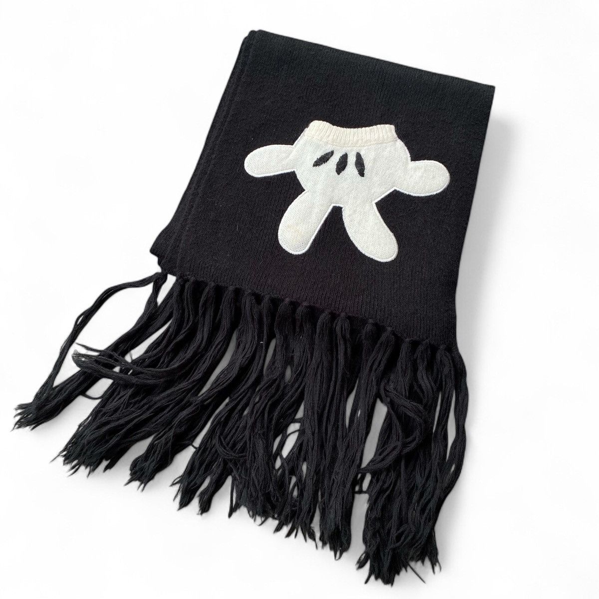 Disney Disney Black Scarf with White Glove Motif and Fringe Size ONE SIZE - 1 Thumbnail
