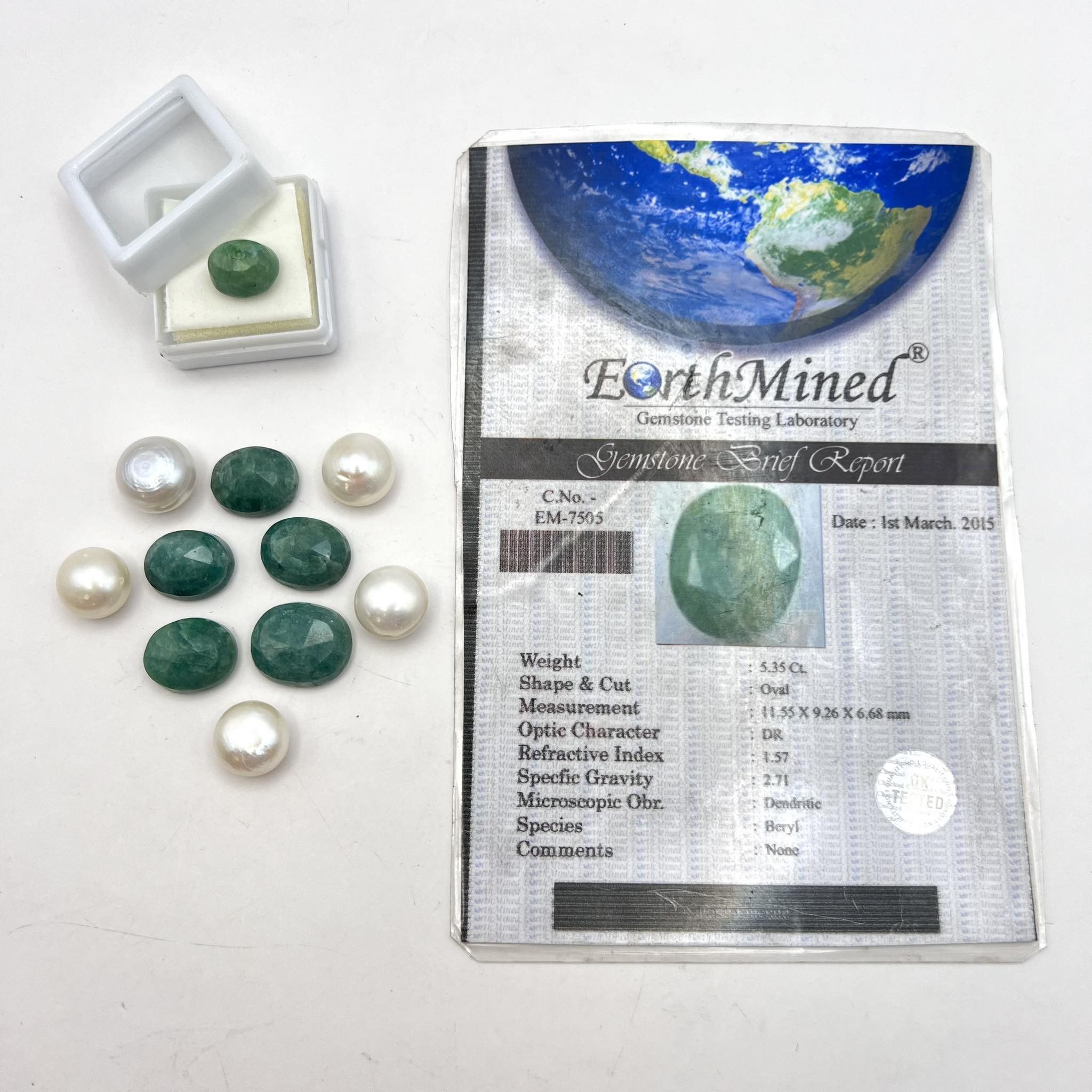 Vintage Beryl Emerald Gemstone Certified + Lot of 10 Stones Pearls Size ONE SIZE - 1 Thumbnail