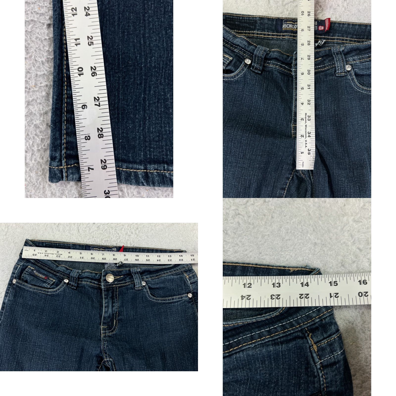 Denime Richcow Jeans Womens 9 Blue Denim Skinny Low Rise Embroidered Dark Wash 5-Pocket Design Regular Stretch Size 30" / US 8 / IT 44 - 8 Thumbnail