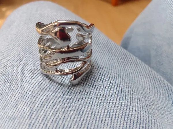 Jewelry Irregular Hollow Silver Color Wide Ring Size ONE SIZE - 2 Thumbnail