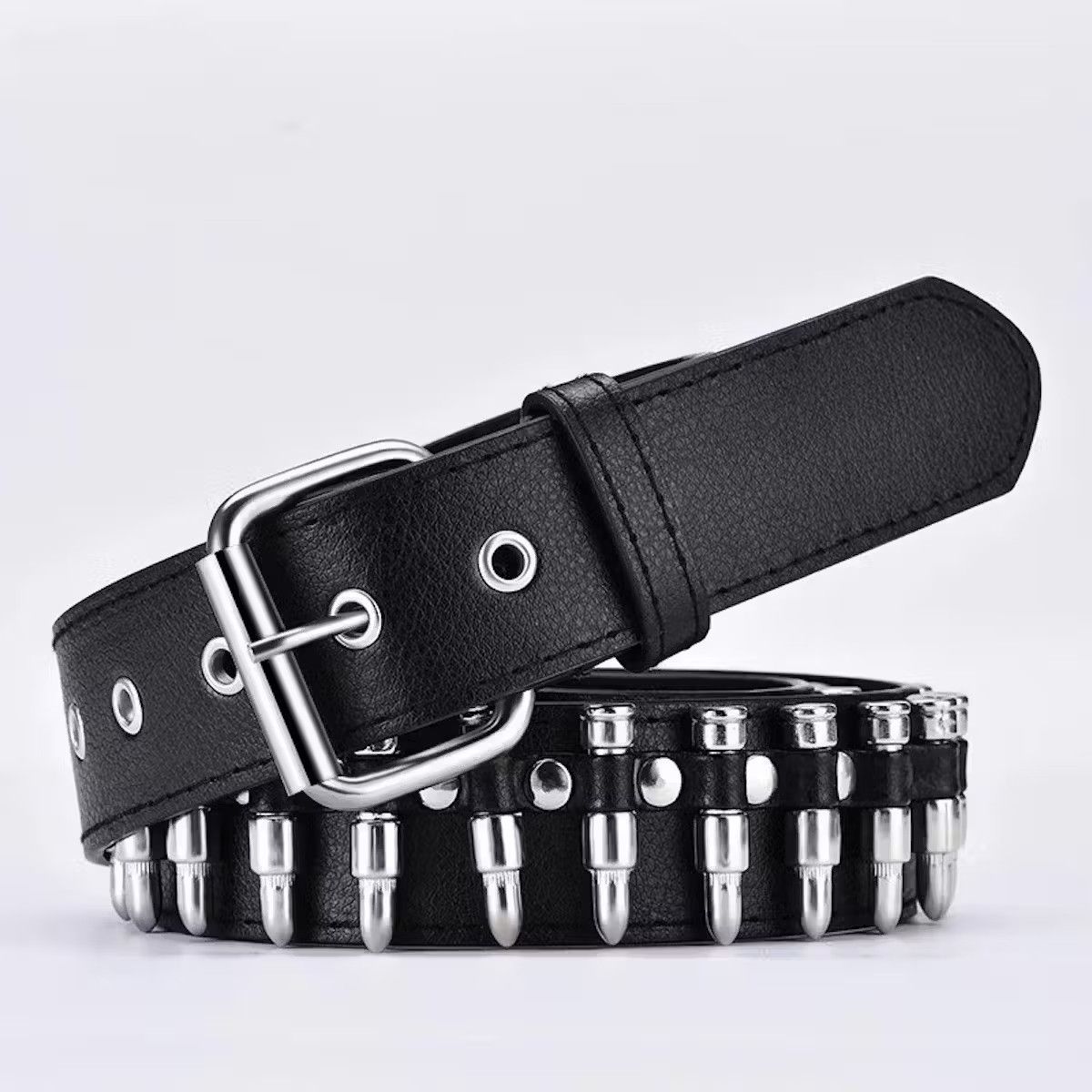 Leather Bullet leather punk belt hollow rivet Size ONE SIZE - 2 Thumbnail
