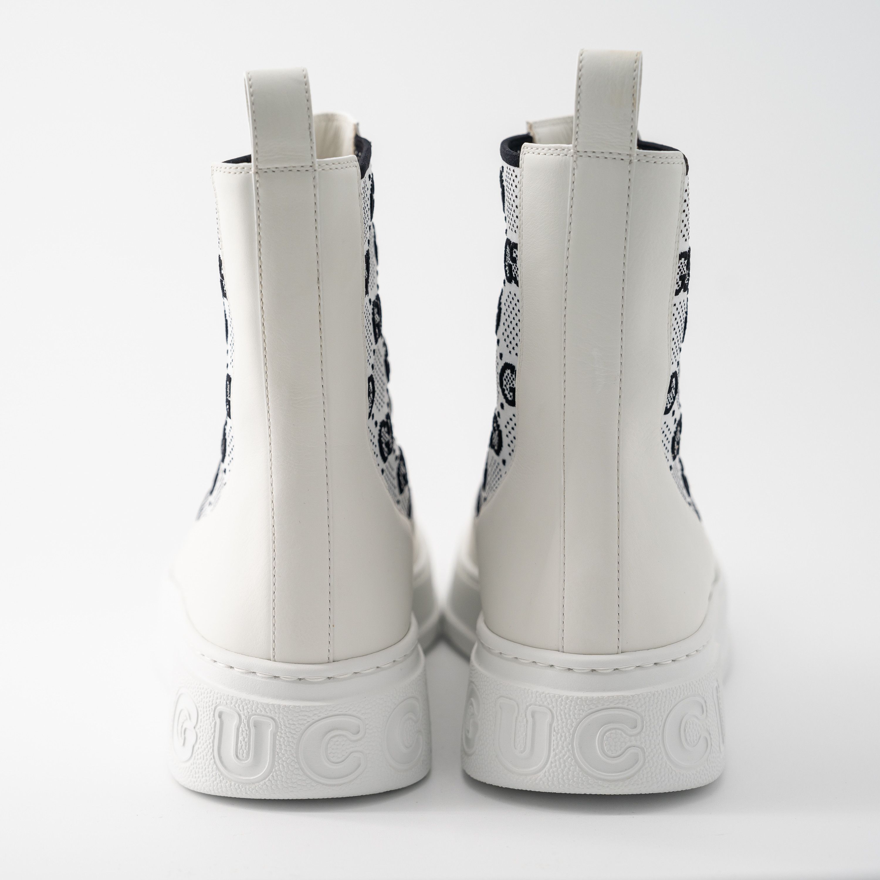 Gucci 41G - Gucci GG Panelled Jersey Leather Boots White Black Size US 11 / IT 41 - 2 Thumbnail