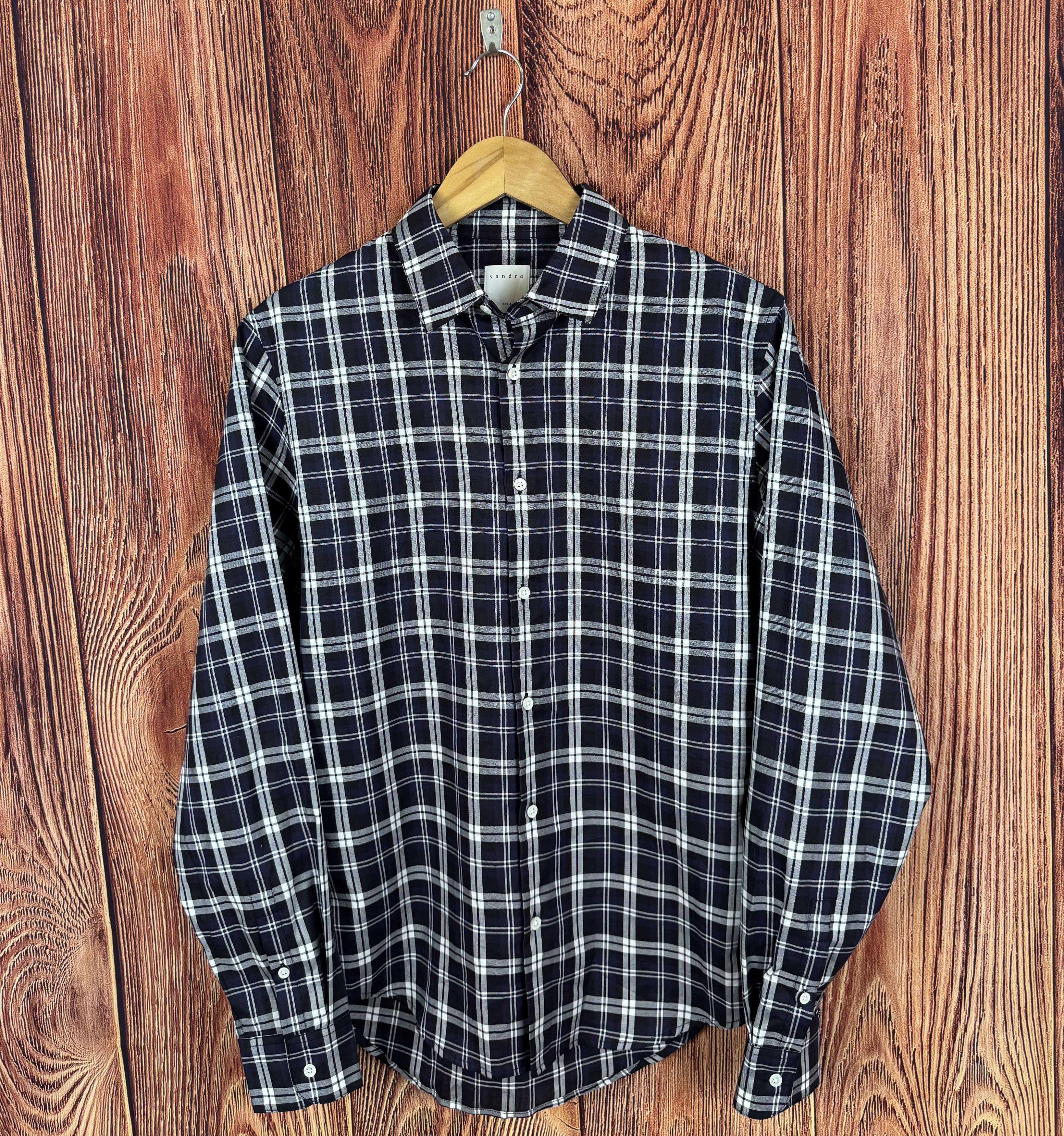 Sandro NWT RRP 230$ SANDRO Paris Chemise Tartan Marine Shirt Size US S / EU 44-46 / 1 - 3 Thumbnail