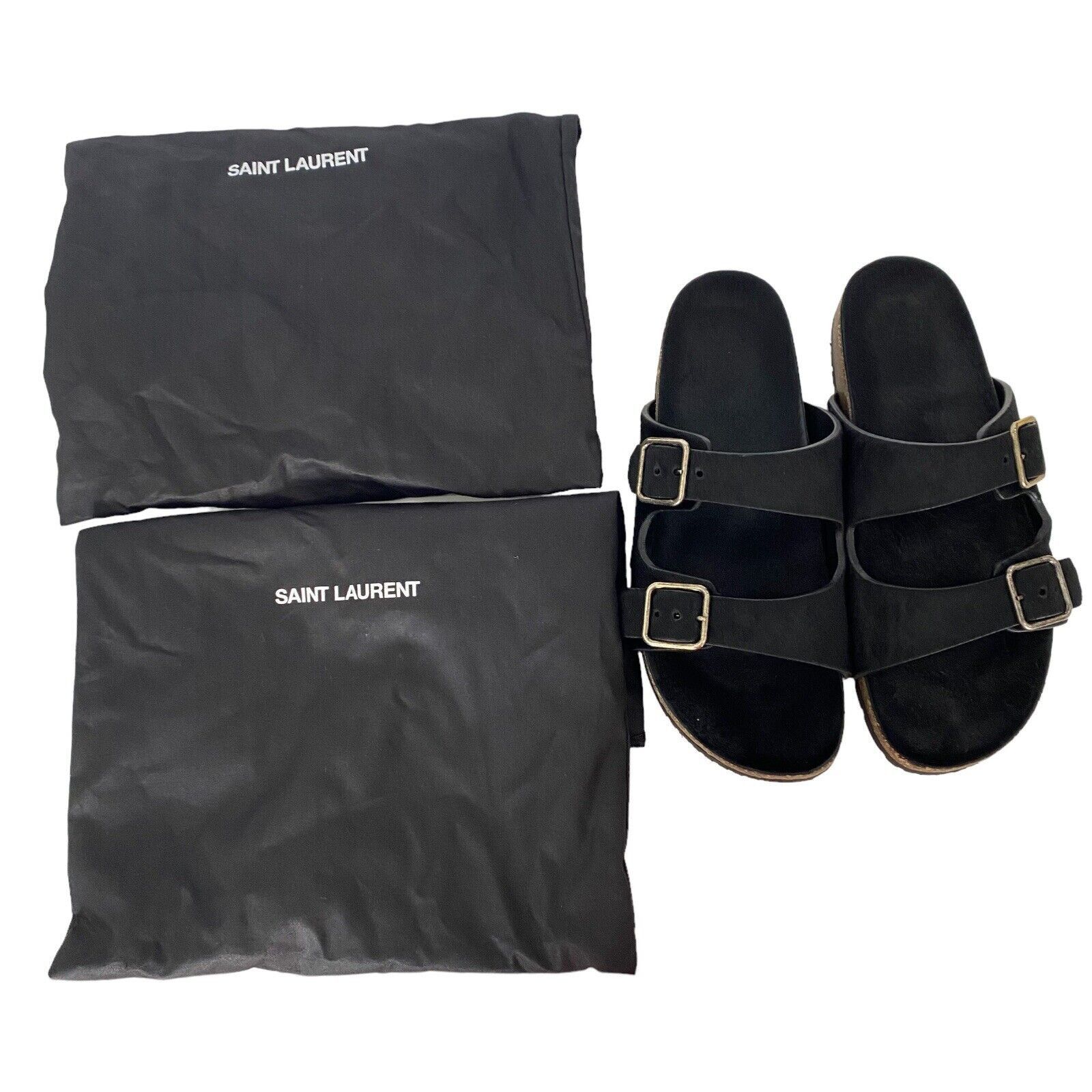 Saint Laurent Paris $795 Unisex Black Calf Hair Jimmy Sandal Slide EU 42 Size US 9 / EU 42 - 2 Thumbnail