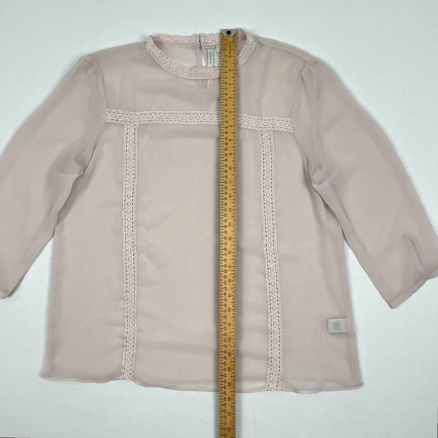 Vintage Lauren Conrad Runway Blouse Womens L Pale Pink Sheer Fairy Lace Layering Top Y2K Shirt Size L / US 10 / IT 46 - 4 Thumbnail