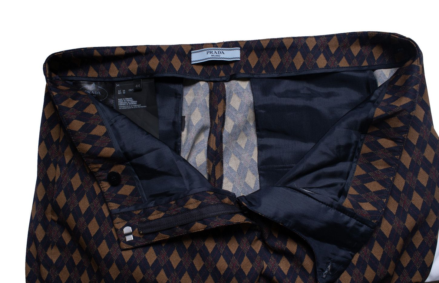 Prada Prada, Diamond printed pantalon in blue and brown Size 30" / US 8 / IT 44 - 8 Thumbnail