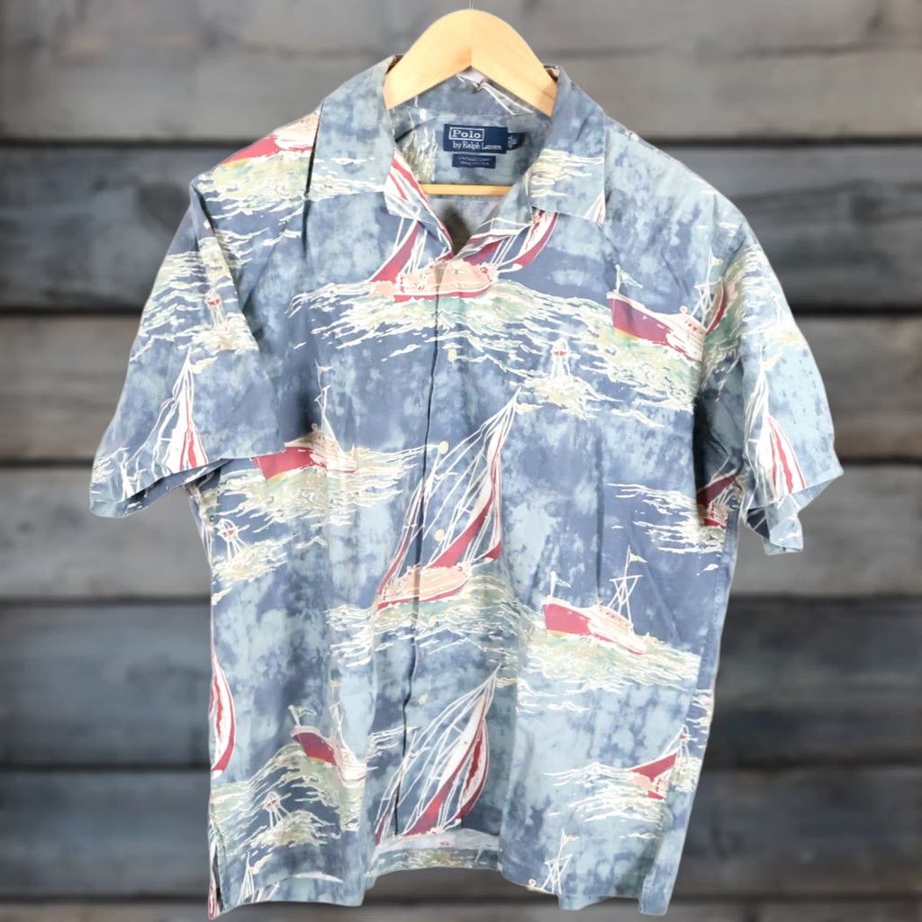 Polo Ralph Lauren Polo Ralph Lauren Shirt Mens XL Blue Gray Nautical Boat Vintage Camp Loop Collar Button-Up Size US XL / EU 56 / 4 - 1 Thumbnail