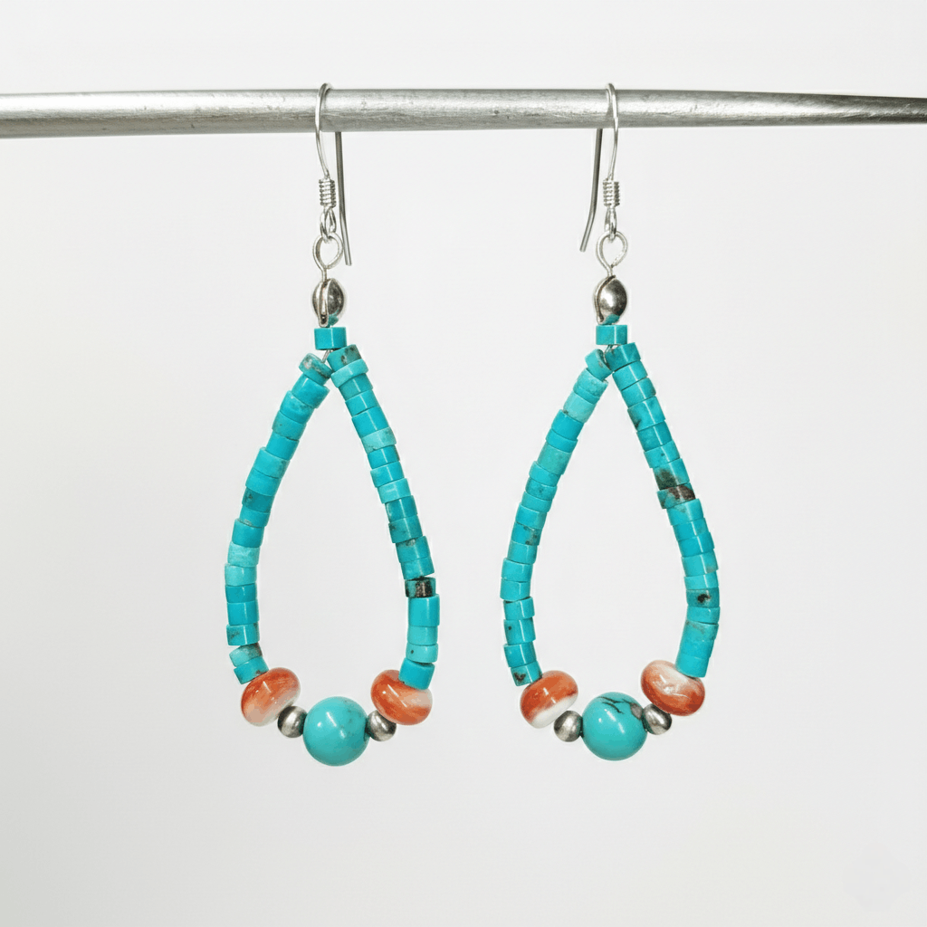 Handmade Turquoise 2.25" Earrings 925 Sterling Silver Heishi Native Size ONE SIZE - 11 Thumbnail