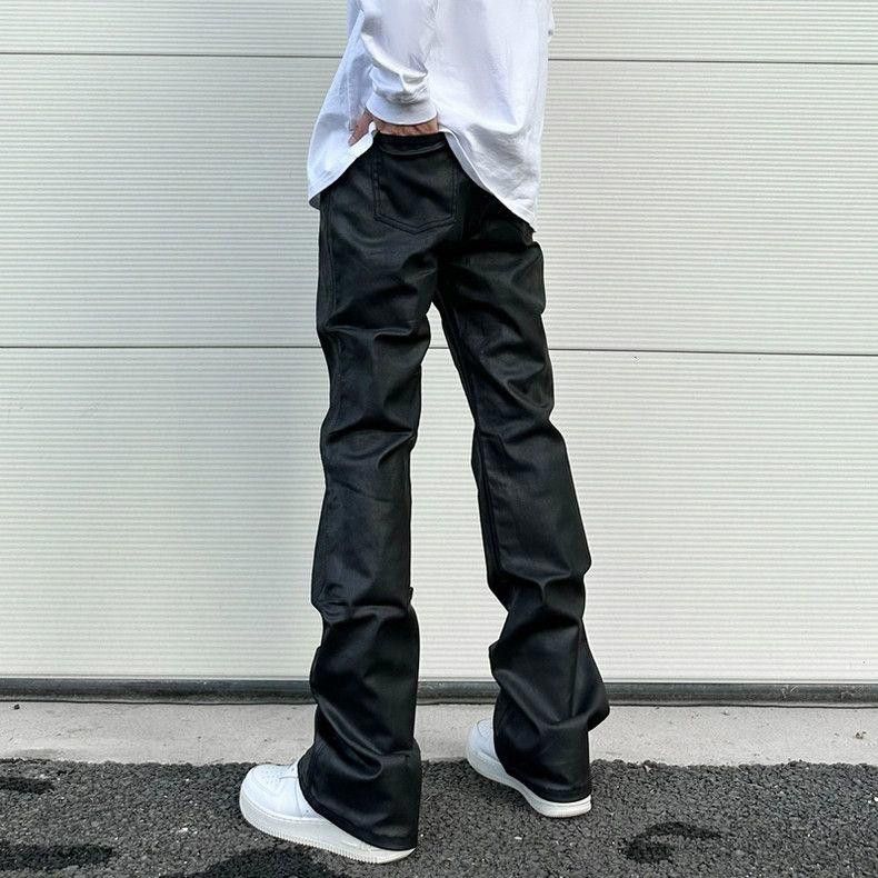 Leather Black Wax Coated Micro Flared PU Leather Jeans Size US 32 / EU 48 - 3 Thumbnail
