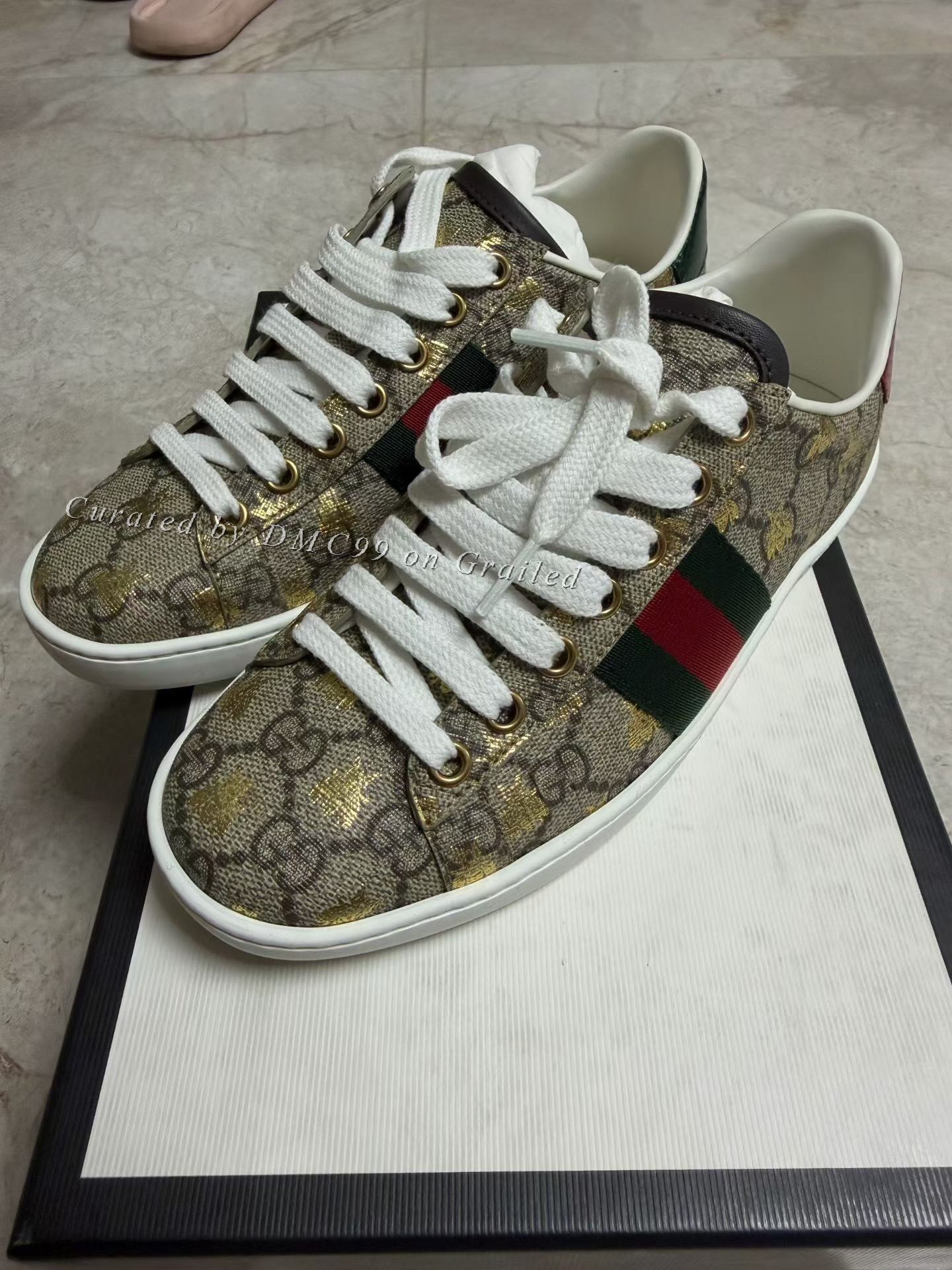 Gucci Gucci Gold Bee GG Monogram Sneakers Size US 4 / IT 34 - 1 Thumbnail