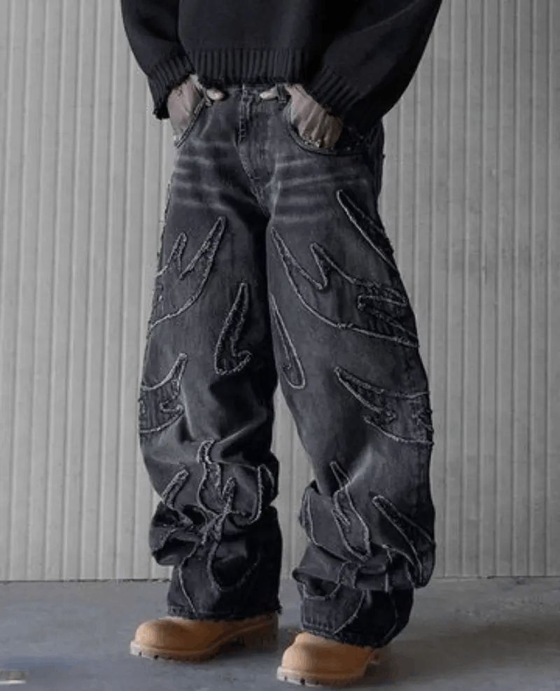 Japanese Brand × Vintage Street Retro Raw Edge Embroidery Baggy Jeans Size US 30 / EU 46 - 5 Thumbnail