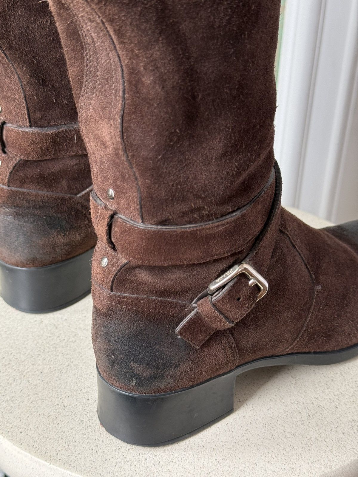 Prada Prada Sport Brown Suede and Leather Moto Knee Boots 38.5 Size US 8.5 / IT 38.5 - 4 Thumbnail