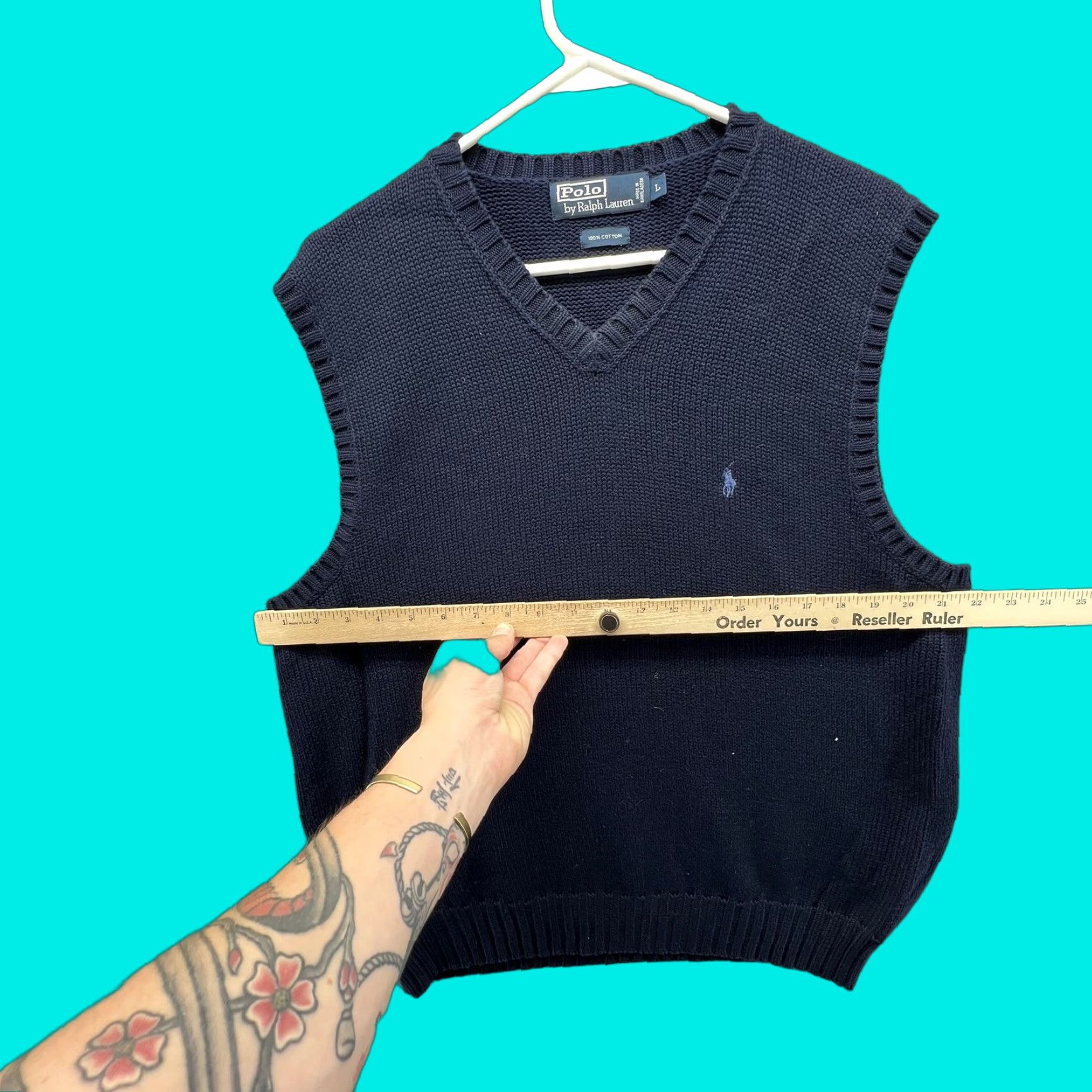 Polo Ralph Lauren Polo Ralph Lauren Sweater Vest Mens Large Blue 100% Cotton V Neck Pony Logo Vest, Knit, Solid, Casual, Fall Mens L Size US L / EU 52-54 / 3 - 1 Thumbnail