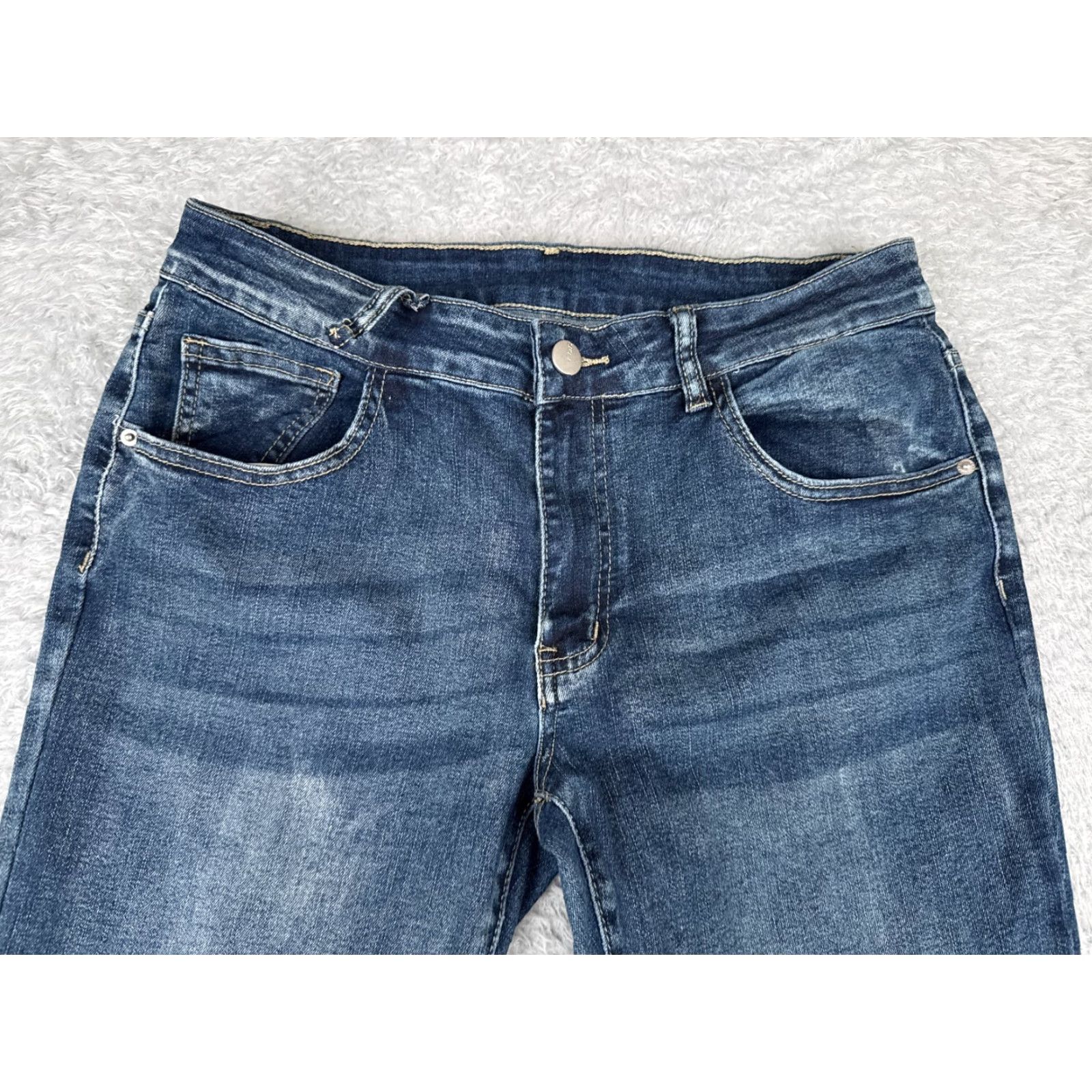 Shein VINTAGE SheIn Blue Denim Flare Jeans Womens 8 28x31 Mid Rise Distressed Cotton Blend 90s Women's Size 30" / US 8 / IT 44 - 4 Thumbnail