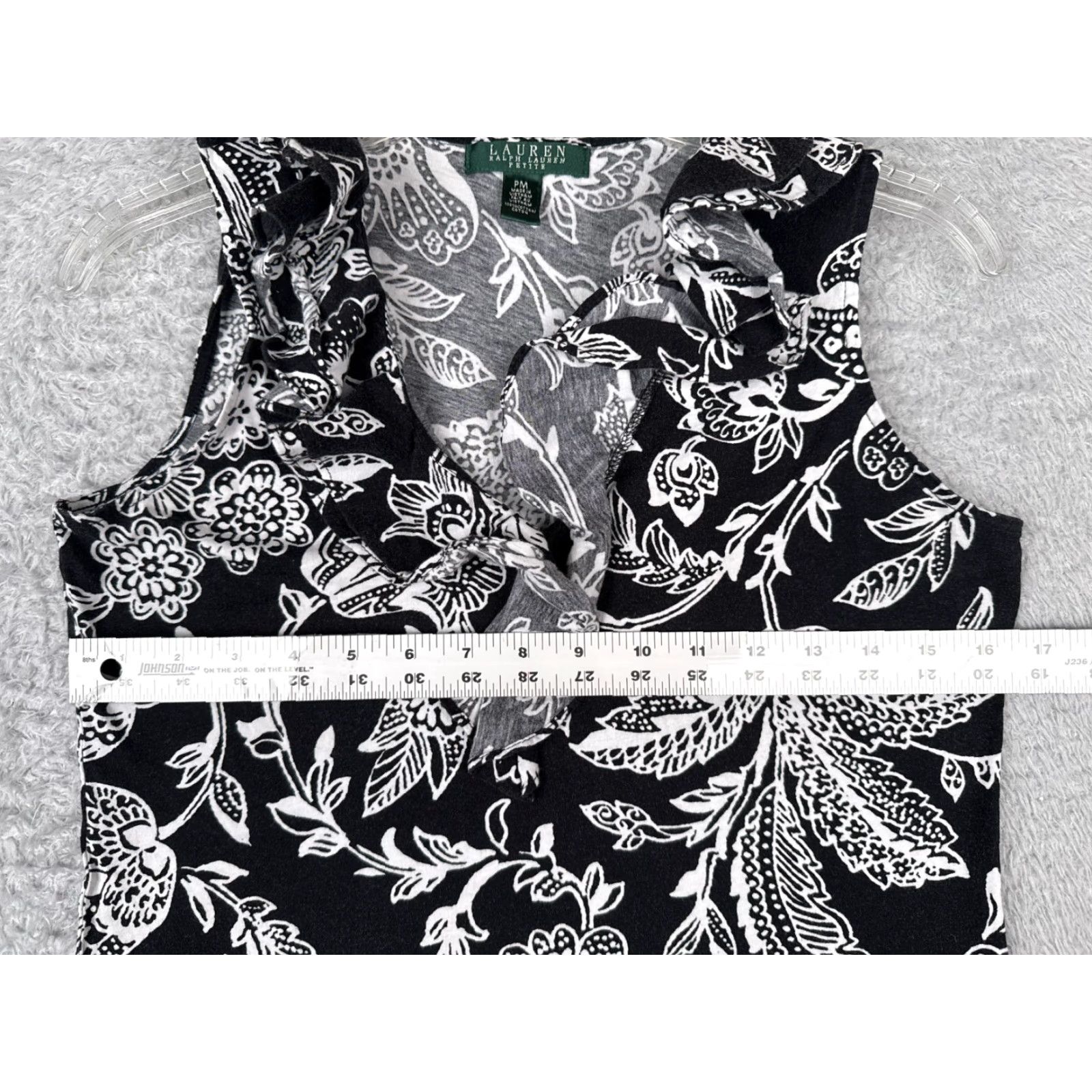 Ralph Lauren VINTAGE Lauren Ralph Lauren Shirt Womens Petite Medium Black Floral Cotton V-Neck Tank Sleeveless Slim Size M / US 6-8 / IT 42-44 - 7 Thumbnail