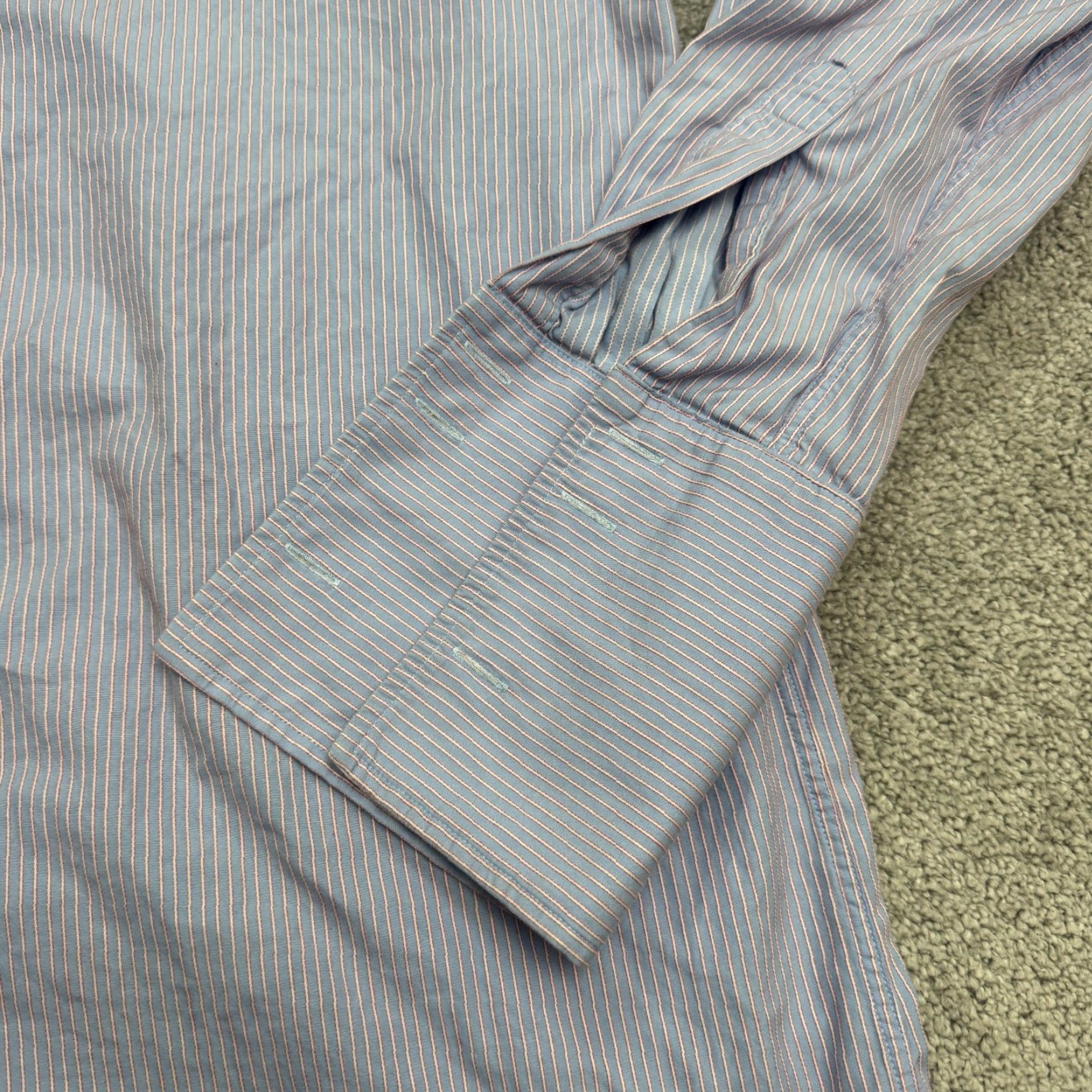 Pinko Thomas Pink Dress Shirt Mens 16.5 Blue Striped Cotton Shirt Size 42R - 5 Thumbnail